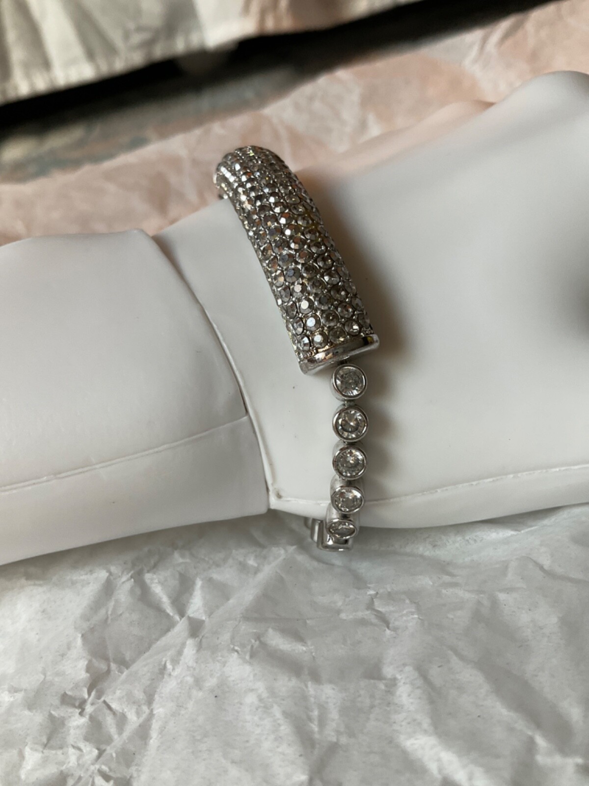 Vintage Signed JB Joan Boyce silver tone statement crystal bling bracelet slide