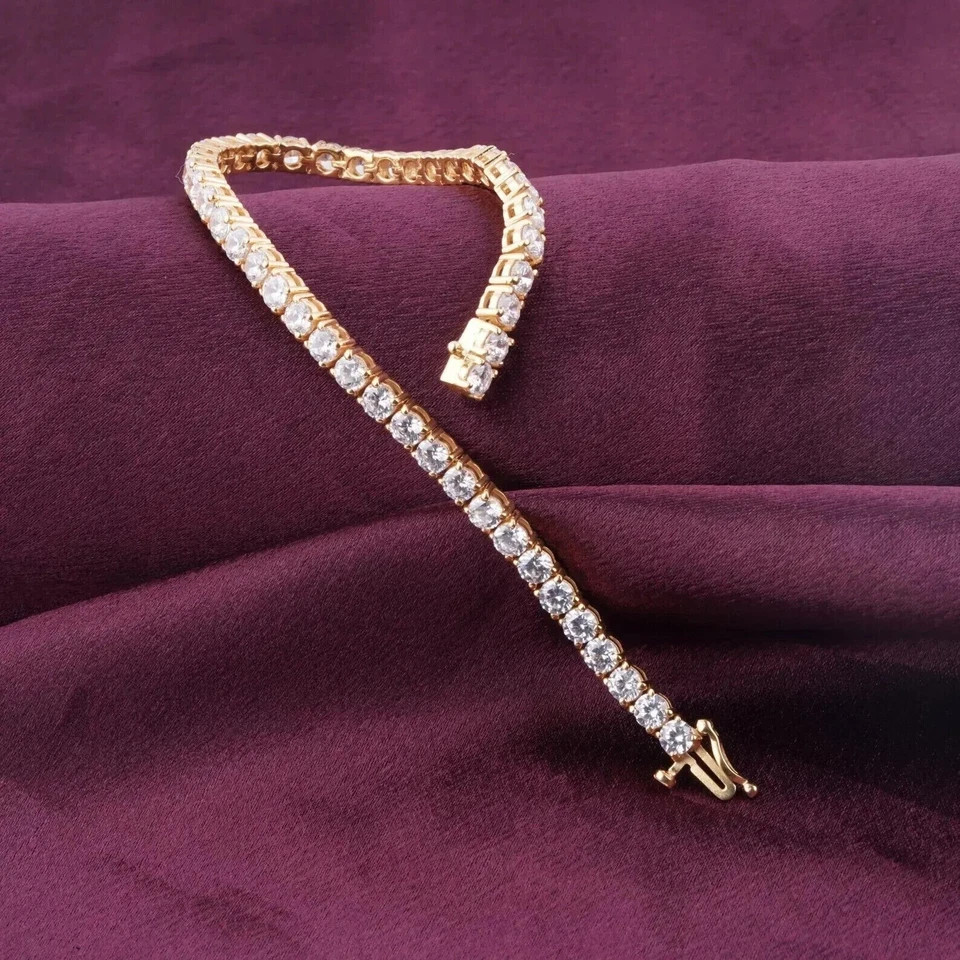 14k Yellow Gold Round Lab Grown Diamond 6.5″ Tennis Bracelet For Festive Gift !