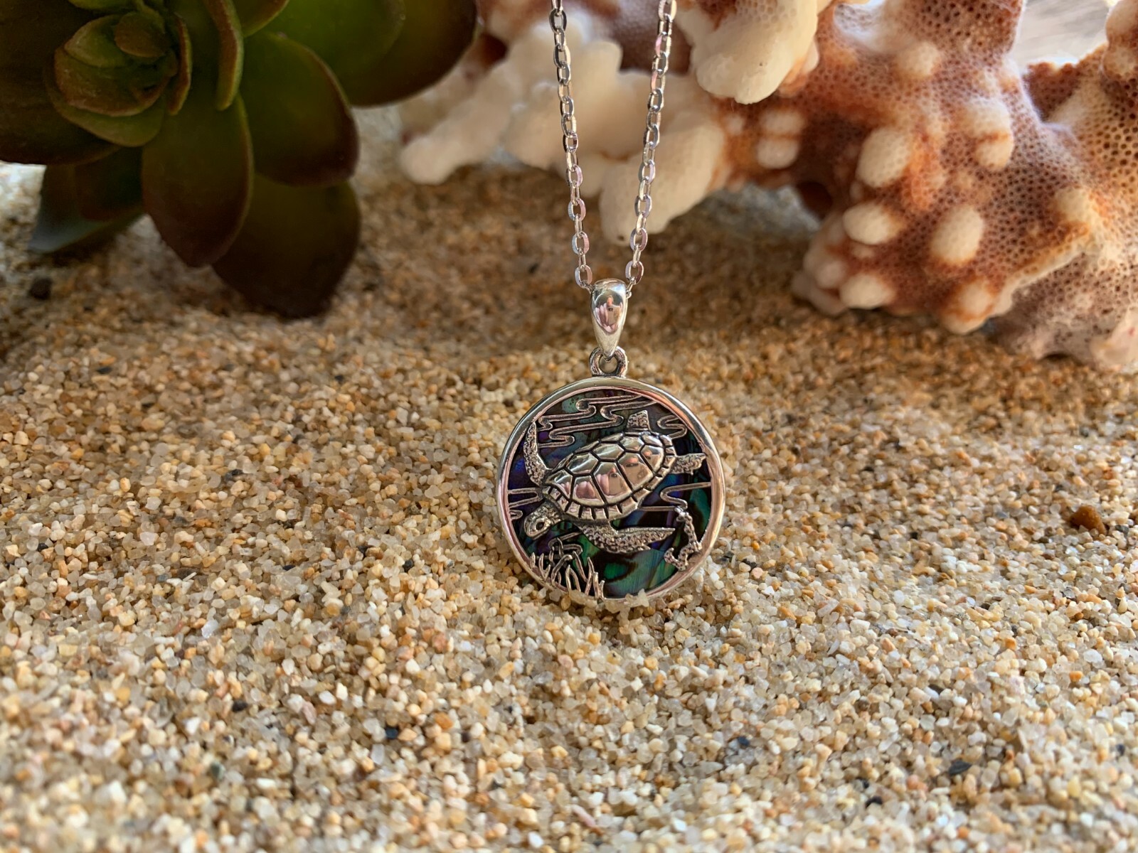 Sterling Silver Turtle Necklace – Colorful Abalone Shell Neckless for Women, Mot