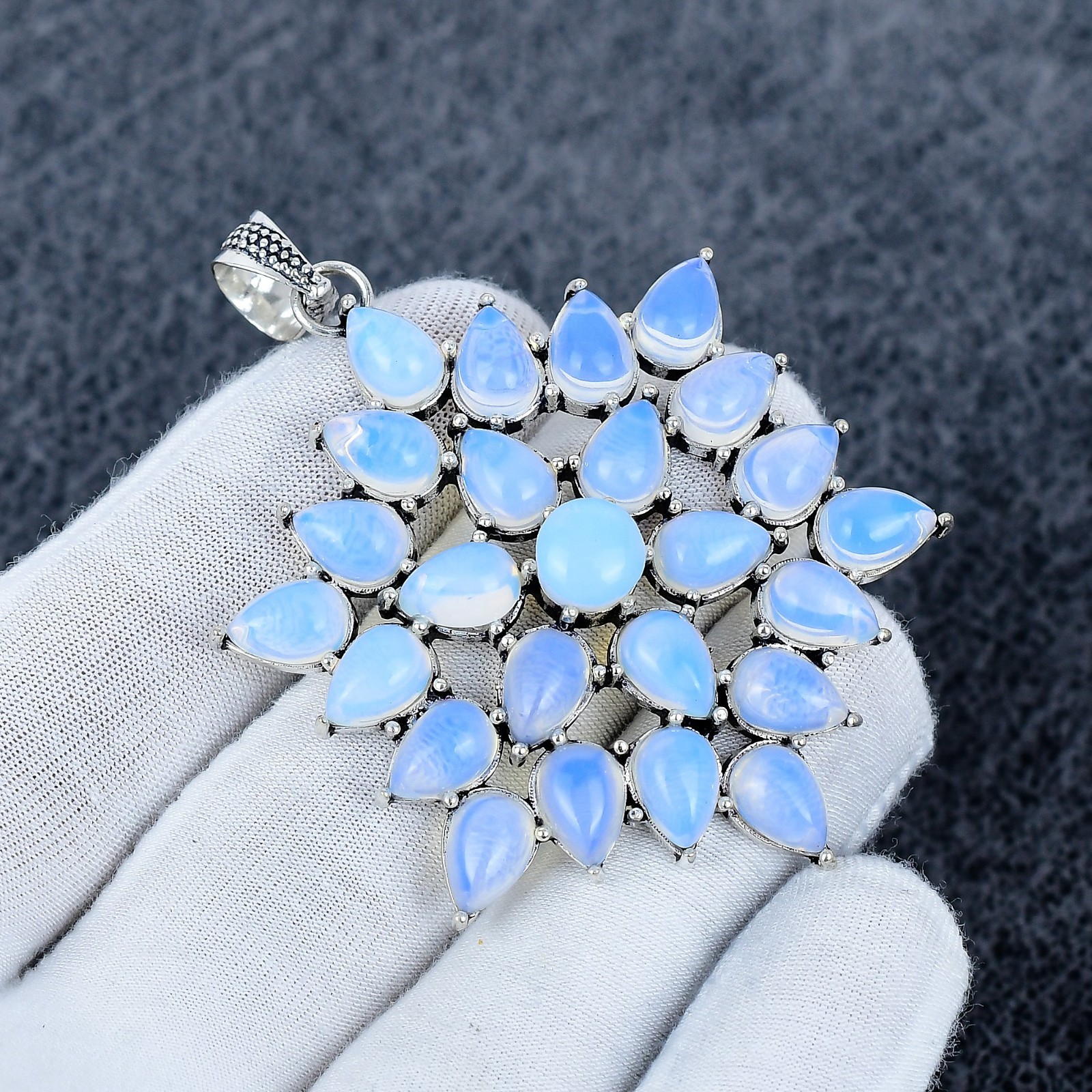 Flower Milky Opal Pendant 925 Sterling Silver Pendant Handmade Jewelry Gift