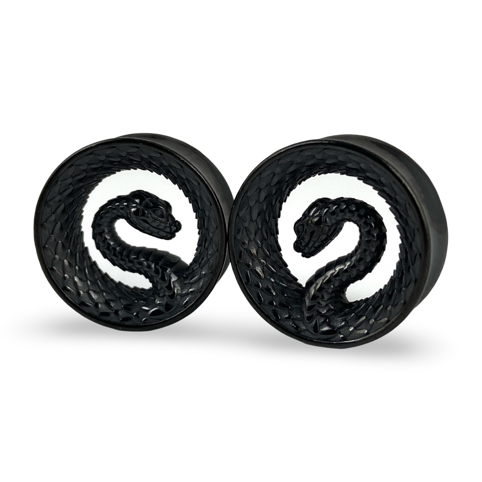 Pair of 316L Black Steel Snake Double Flare Tunnels (PS-292, BLACK) gauges plugs