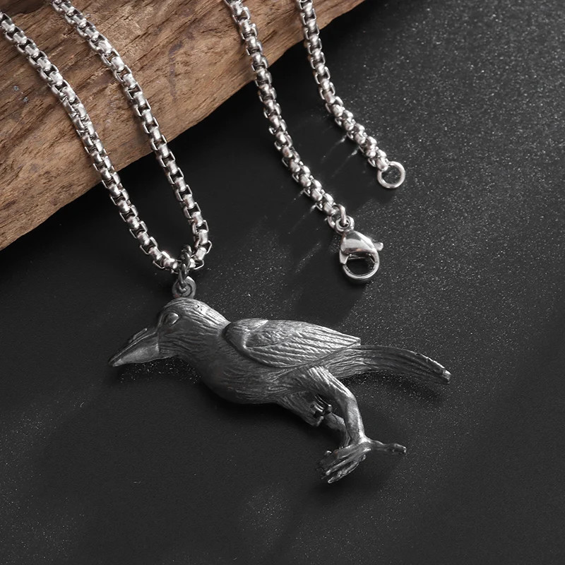Celtic Raven Crow Jewelry Vintage Gothic Black Nordic Bird Pendant Necklace