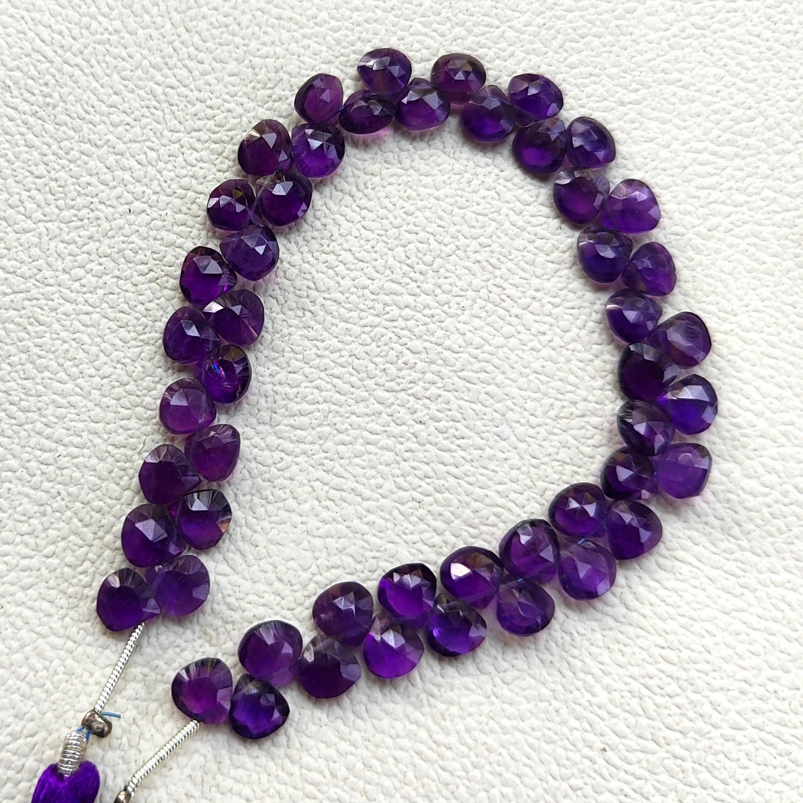 7mm Amethyst Faceted Heart Shape Beads 7.5 Inch Strand Brazil Natural Gemstones
