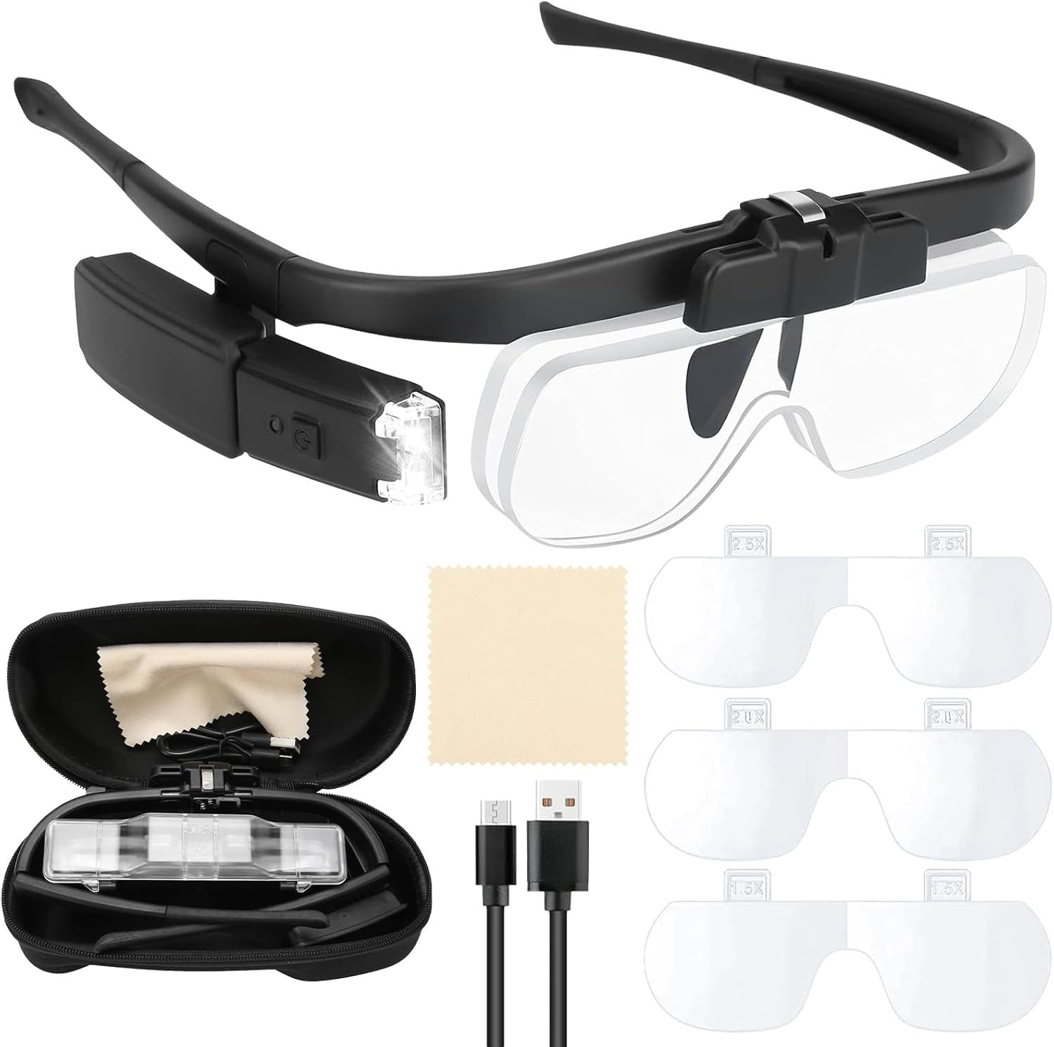 Headband Magnifier with Light Jeweler Magnifying Glass Loupe Visor Optivisor NEW
