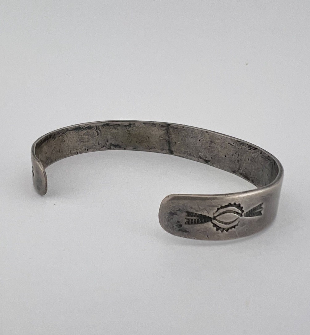 OLD Pawn 1930’s Fred Harvey Navajo Coin Silver Hand Stamped Cuff Bracelet