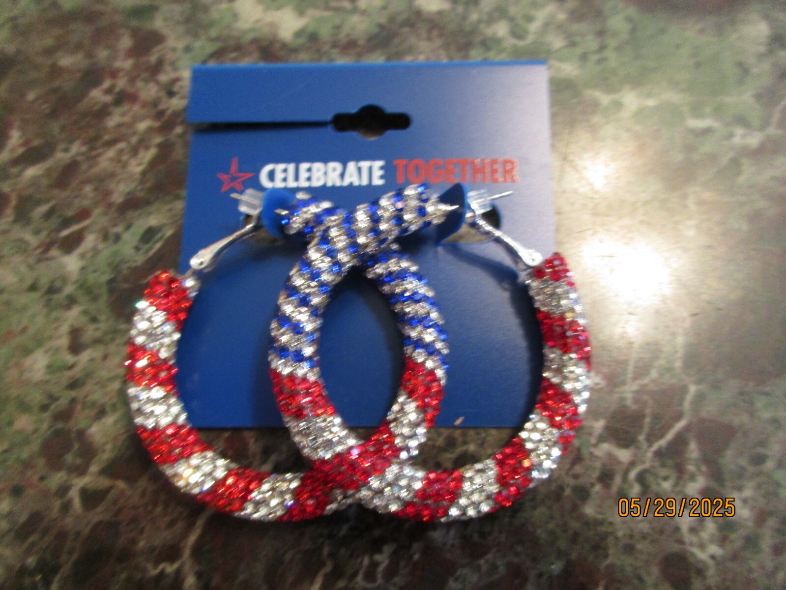Celebrate Together Patriotic American Flag Hoop Sparkle Earrings 4th of July