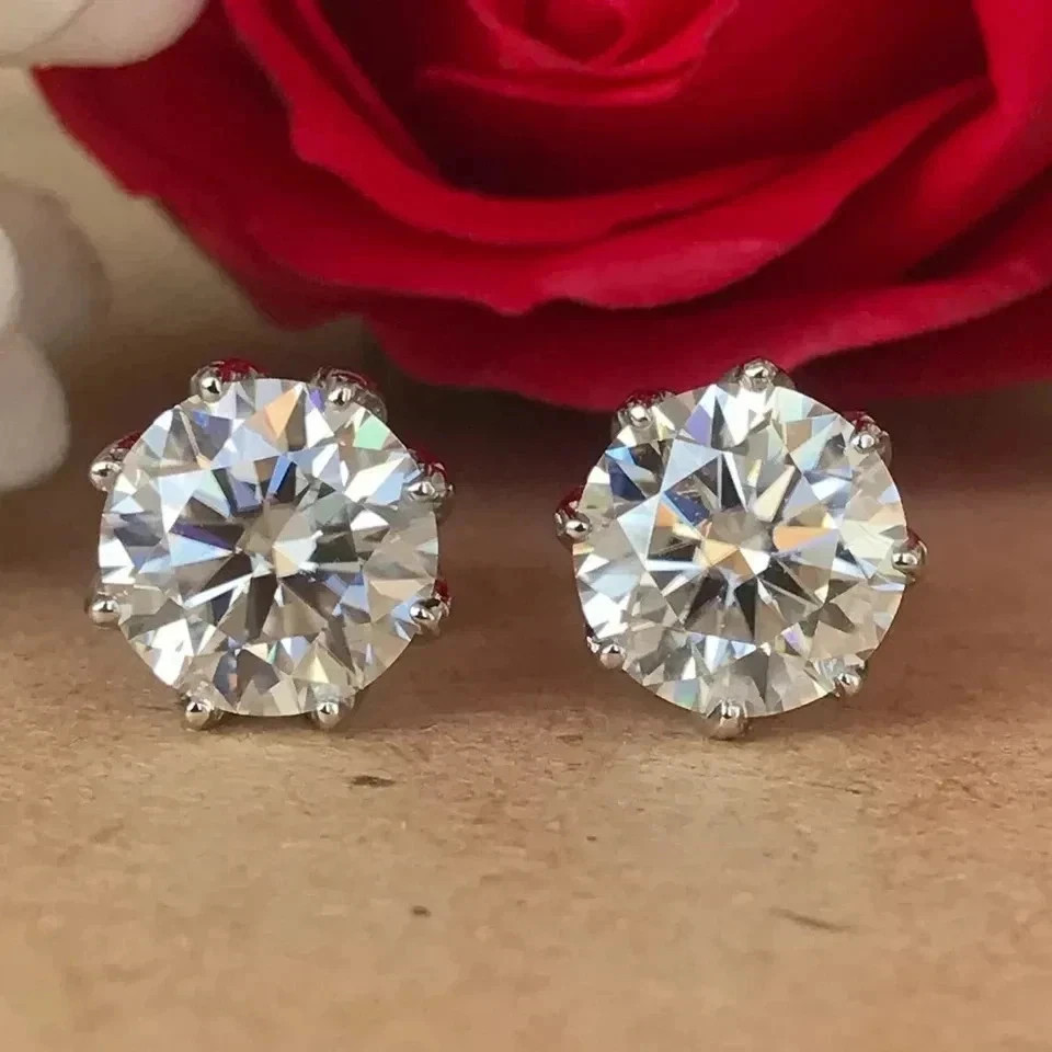 RARE 10.00 Ct Certified Diamond Studs In 925 Silver, Great Shine & Bling