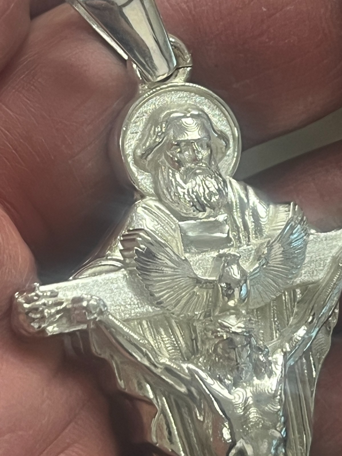 Holy Trinity Crucifix 3.5 inch Large Pendant 34 grams Sterling Silver 925