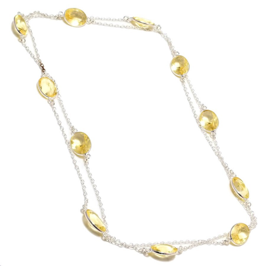 Lemon Quartz Gemstone Handmade 925 Sterling Silver Jewelry Necklaces Sz 36″
