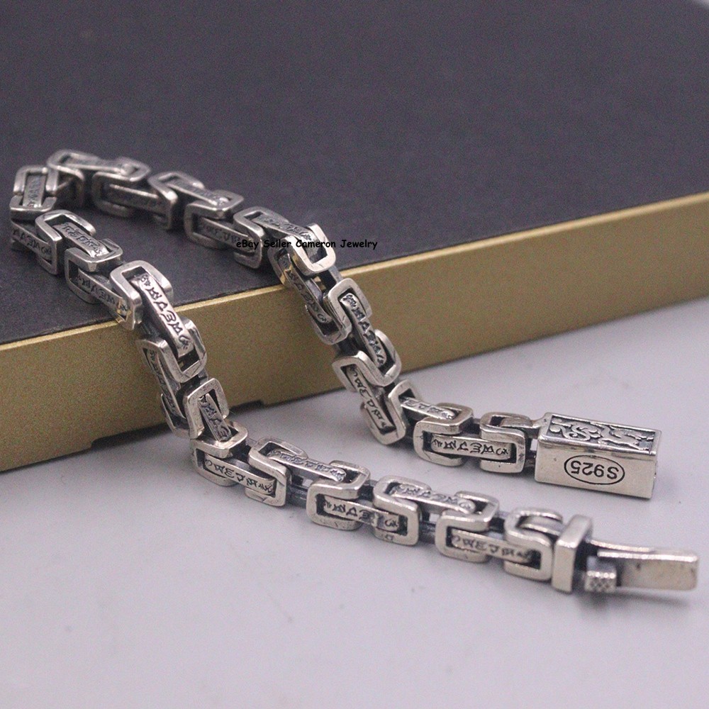 Pure S925 Sterling Silver Chain 5mm Byzantine Link Bracelet 25-26g 7.1inch