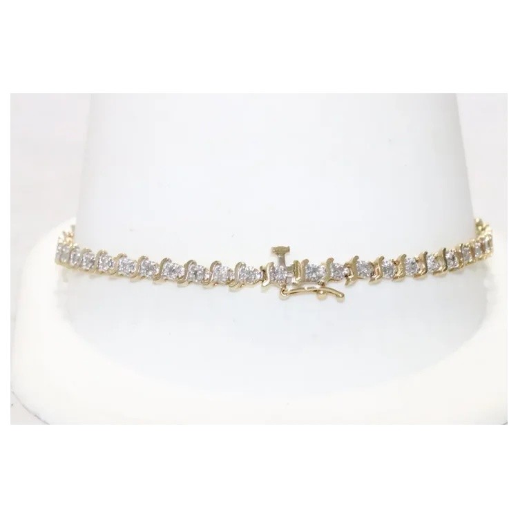 14KT Yellow Gold .96CT Diamond S Link Tennis Bracelet