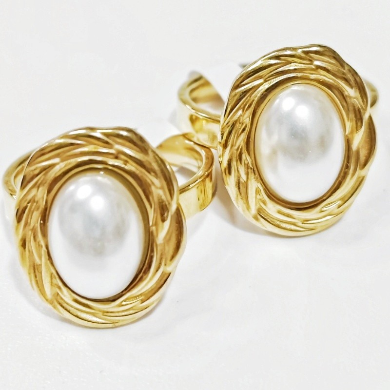 36Pcs4mm Stainless Steel Oval ABS Pearl Rings Gold Tone Minimalist Women Jewelry
