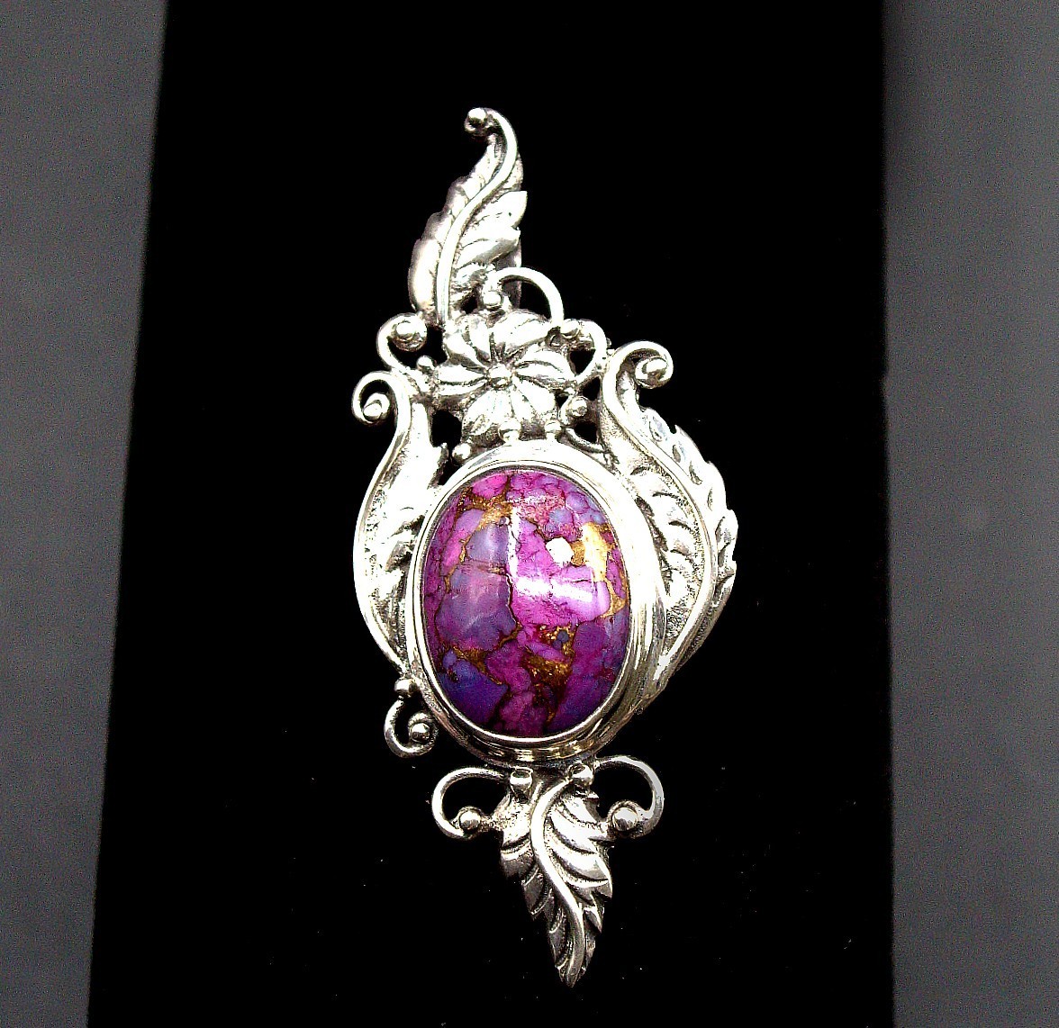 Vintage 925 Silver Purple Turquoise With Copper Enhancer 2″ x 1″ Marked 925