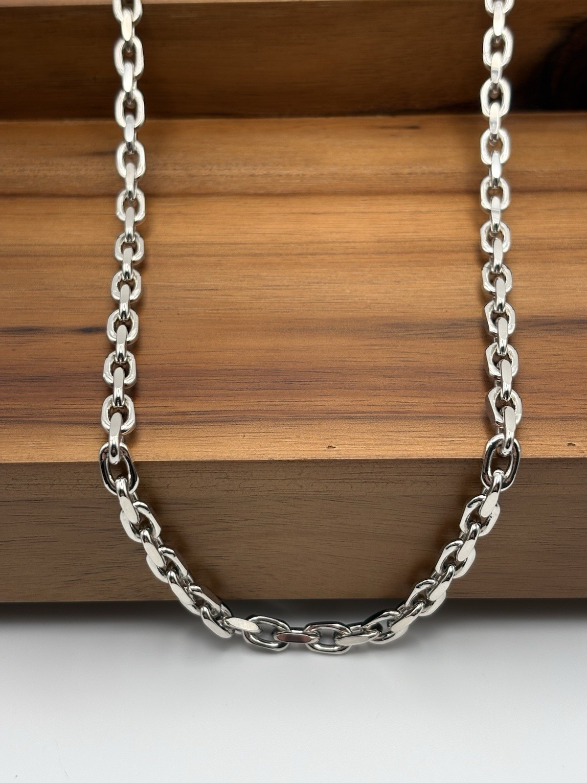 20 INCH 6MM STERLING SILVER HERMES CABLE ANCHOR LINK CHAIN RHODIUM 50.9G 925
