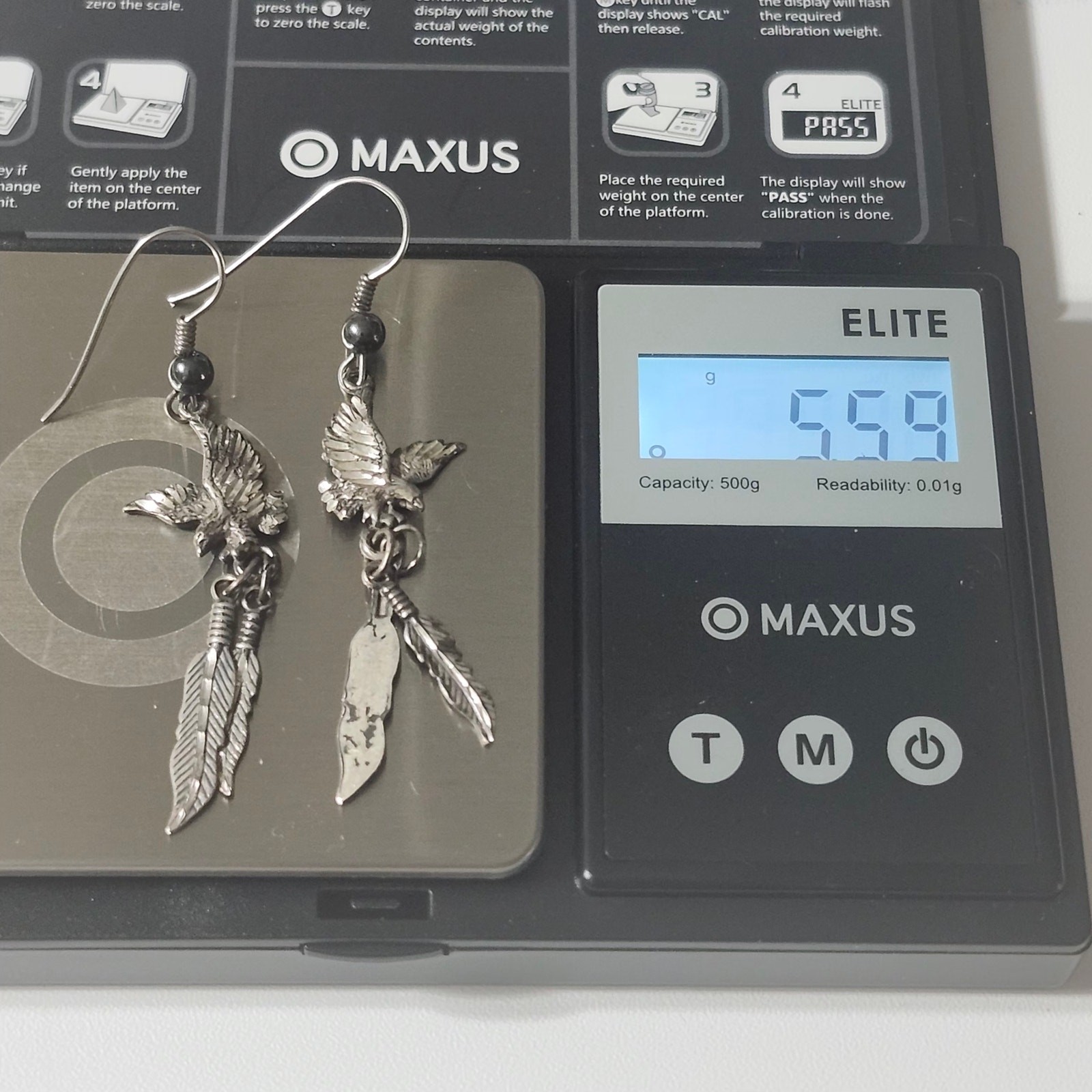 Sterling Silver Eagle Feather Dangle Earrings Bird Western Hook Pierced 5.59g