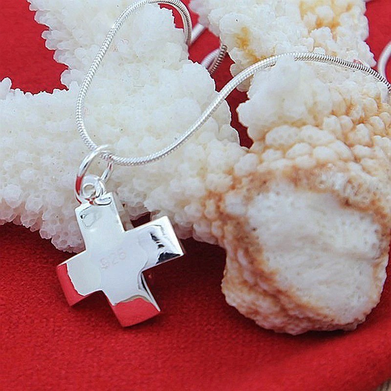 925 Sterling Silver Cross Pendant Necklace Men Women Snake Chain 16-30 Inch