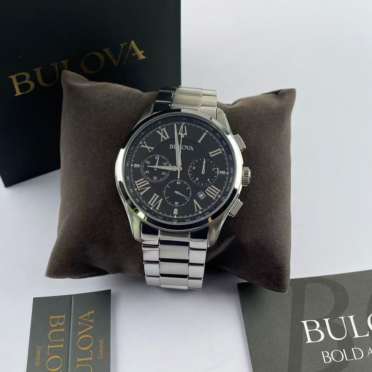 Bulova Wilton Black Dial Stainless Steel Men’s Chronograph Quartz Watch 96B288