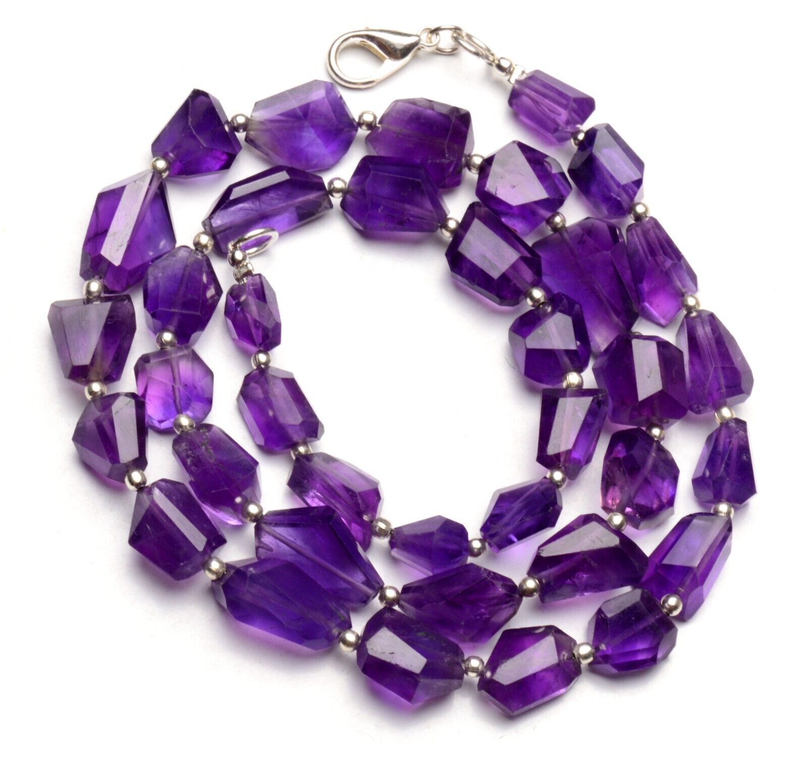 Amethyst Gem Faceted Nuggets Necklace 19″ 8 to 15 mm Size Beads
