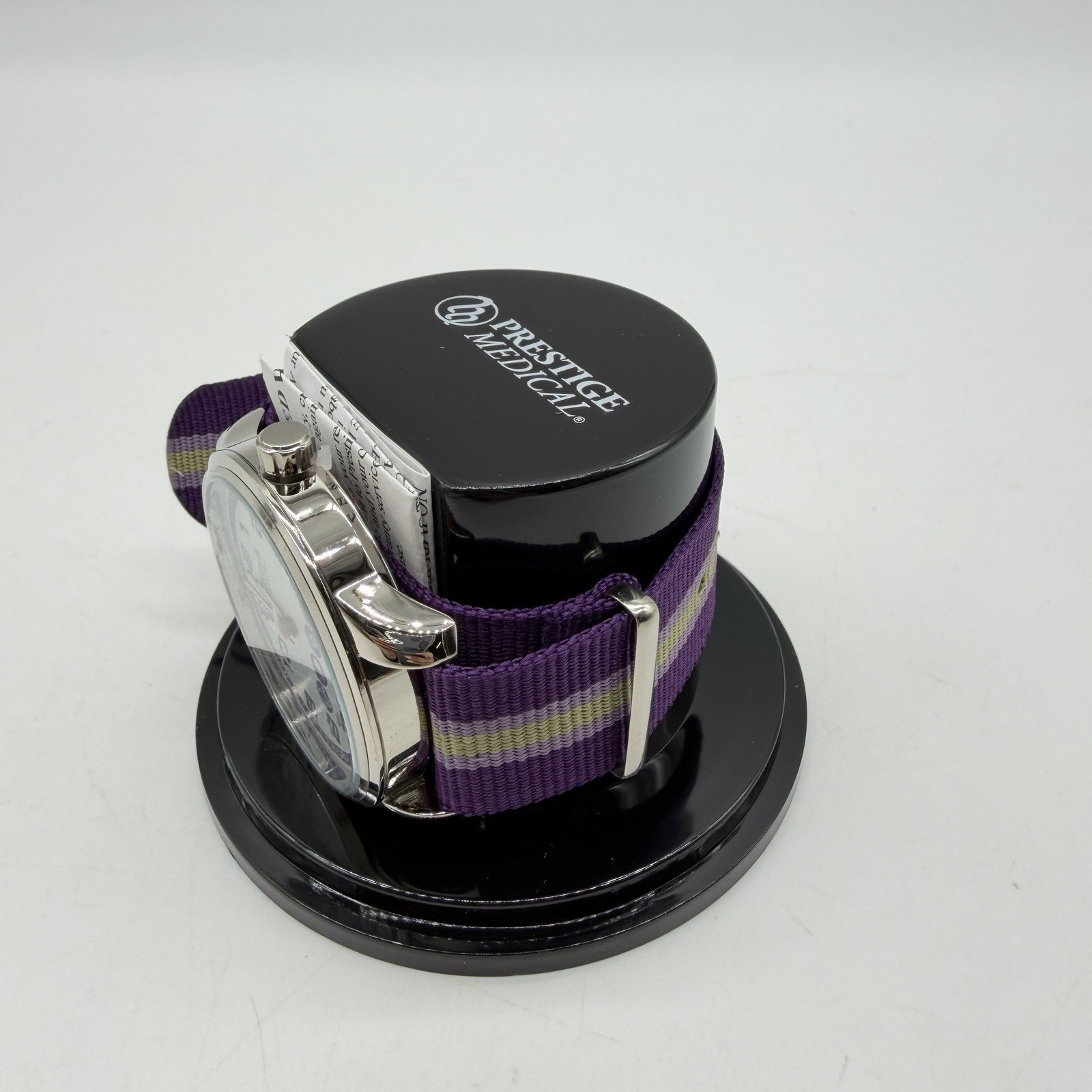 Prestige Medical women’s nurse watch water-resistant striped nylon strap -Purple