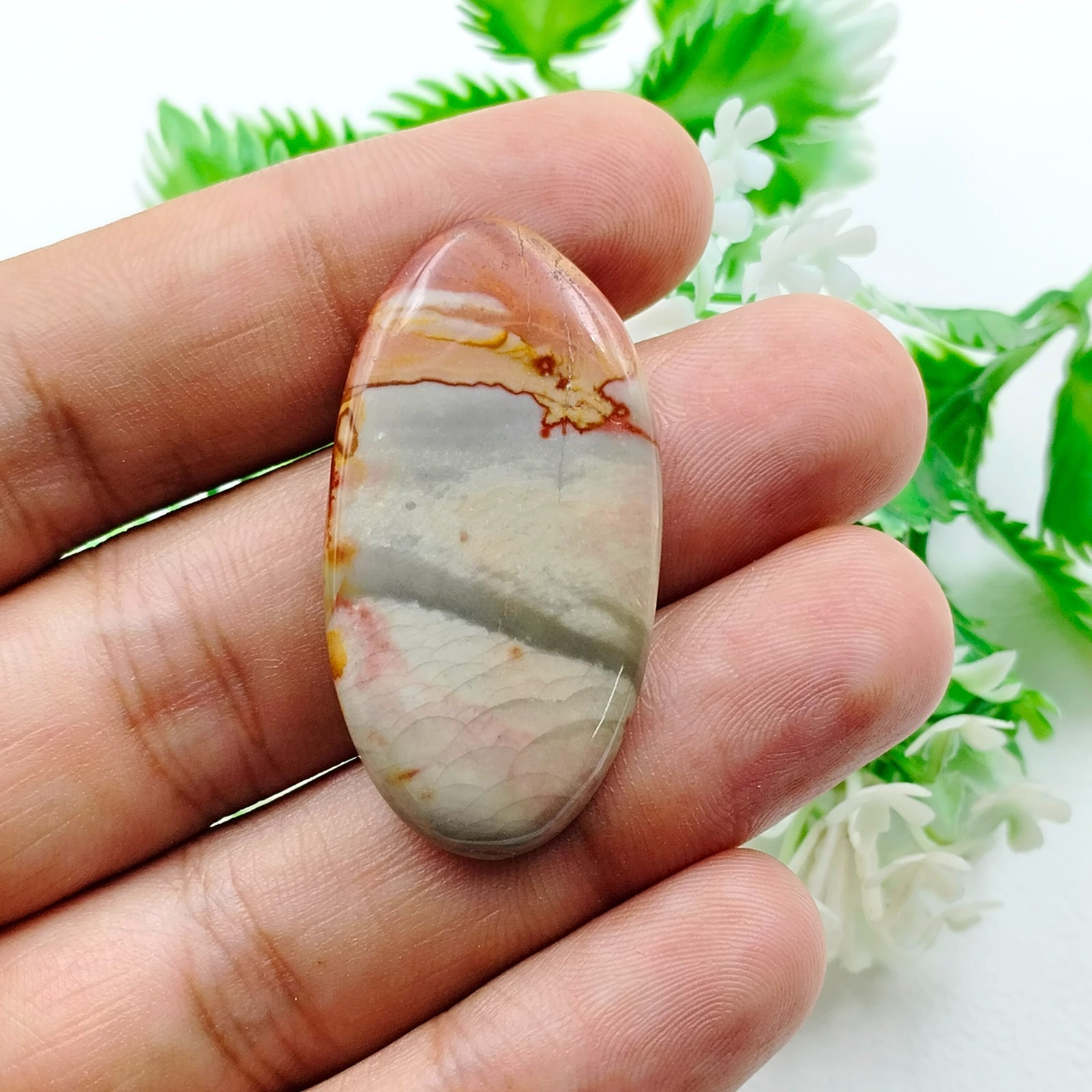Polychrome Jasper Cabochon, Natural Flat Back Loose Gemstone For Jewelry