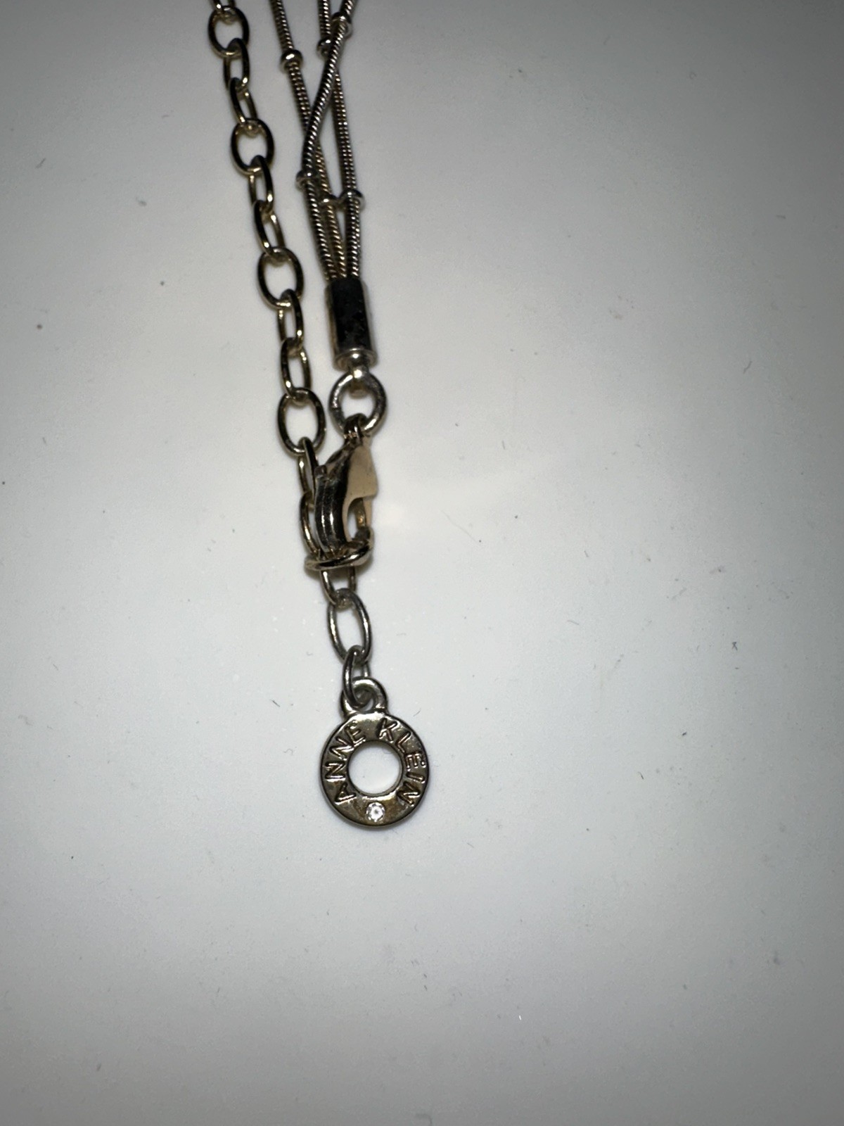 Anne Klein 3 Strand Bezel Set Clear Crystals Silver Tone Fashion Necklace