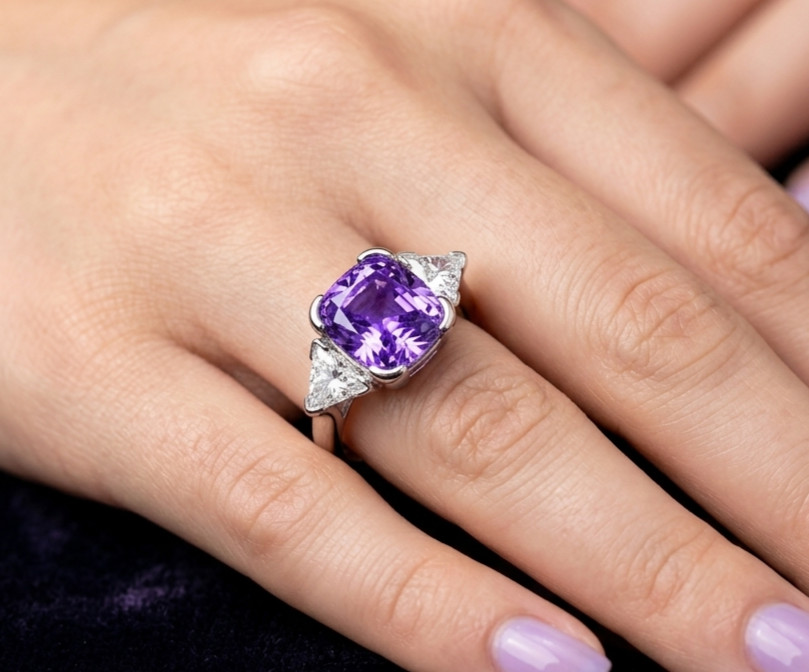 8.60 Ct Certified Cushion Cut Purple Natural Diamond Ring VVS1 White Gold Finish