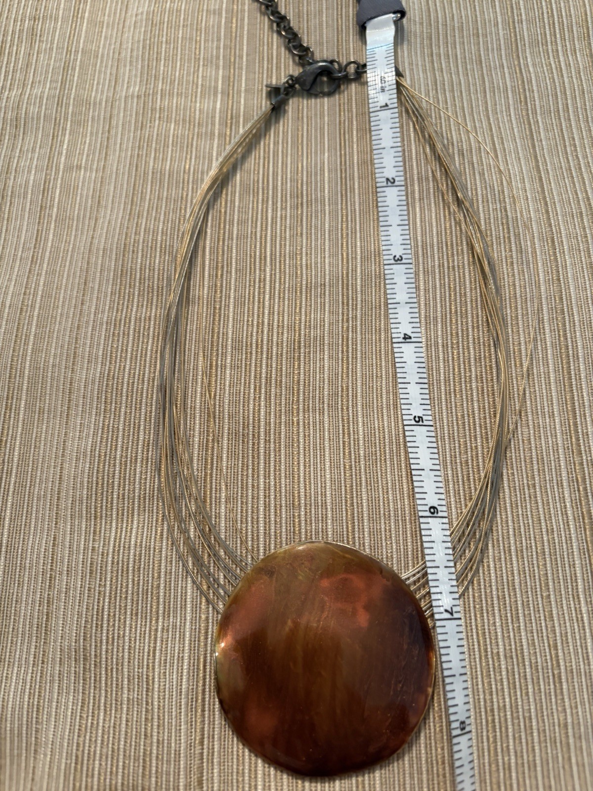 Chico’s Signed Multi-Strand Amber Round Pendant Necklace Cable Chain Lobster