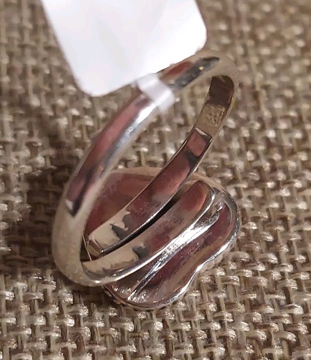 New Sterling Silver & Natural Pink Conch Heart Adjustable Ring