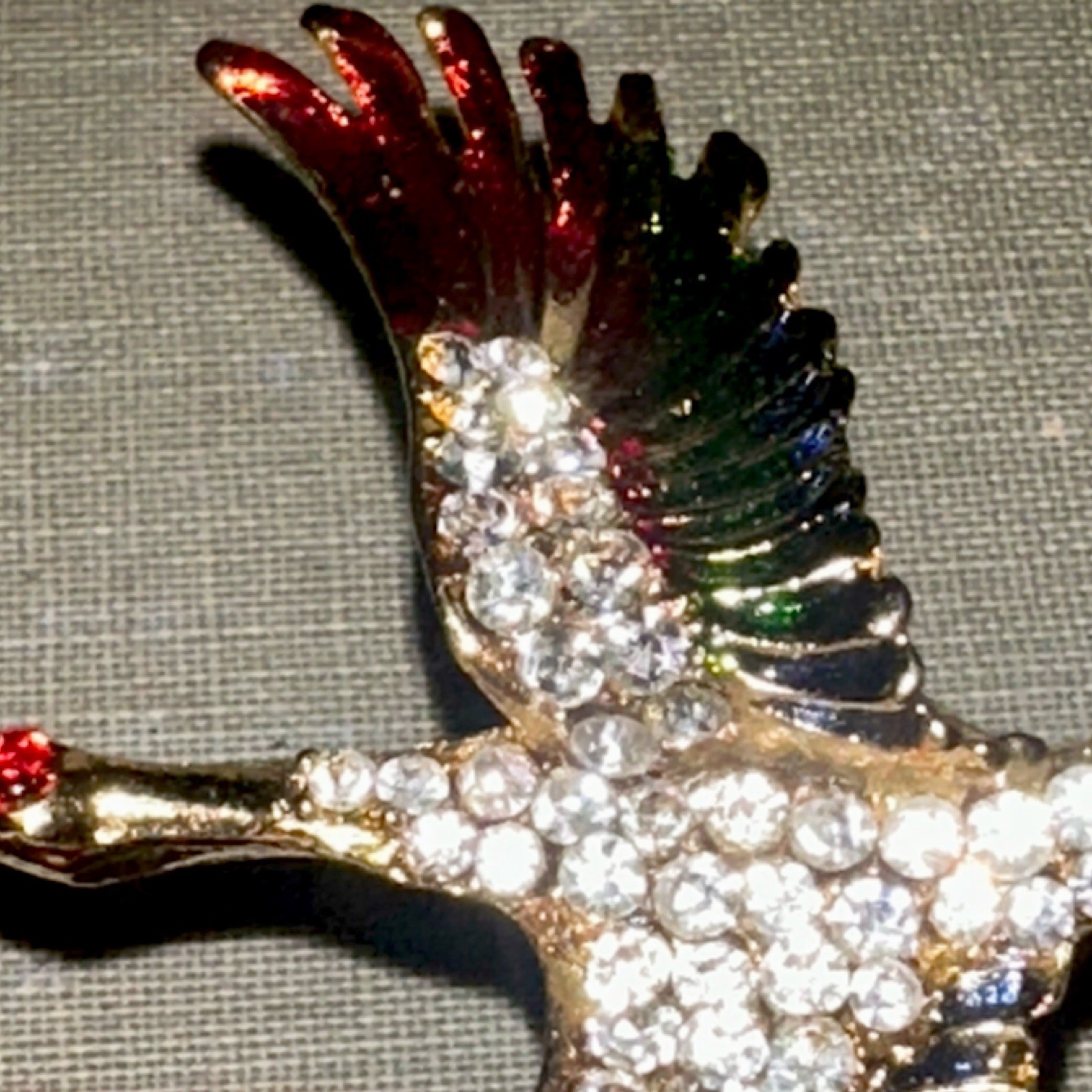 Gold Tone Enamelled Bird Stud Earrings Clear Round Sim Rhinestone Pavé