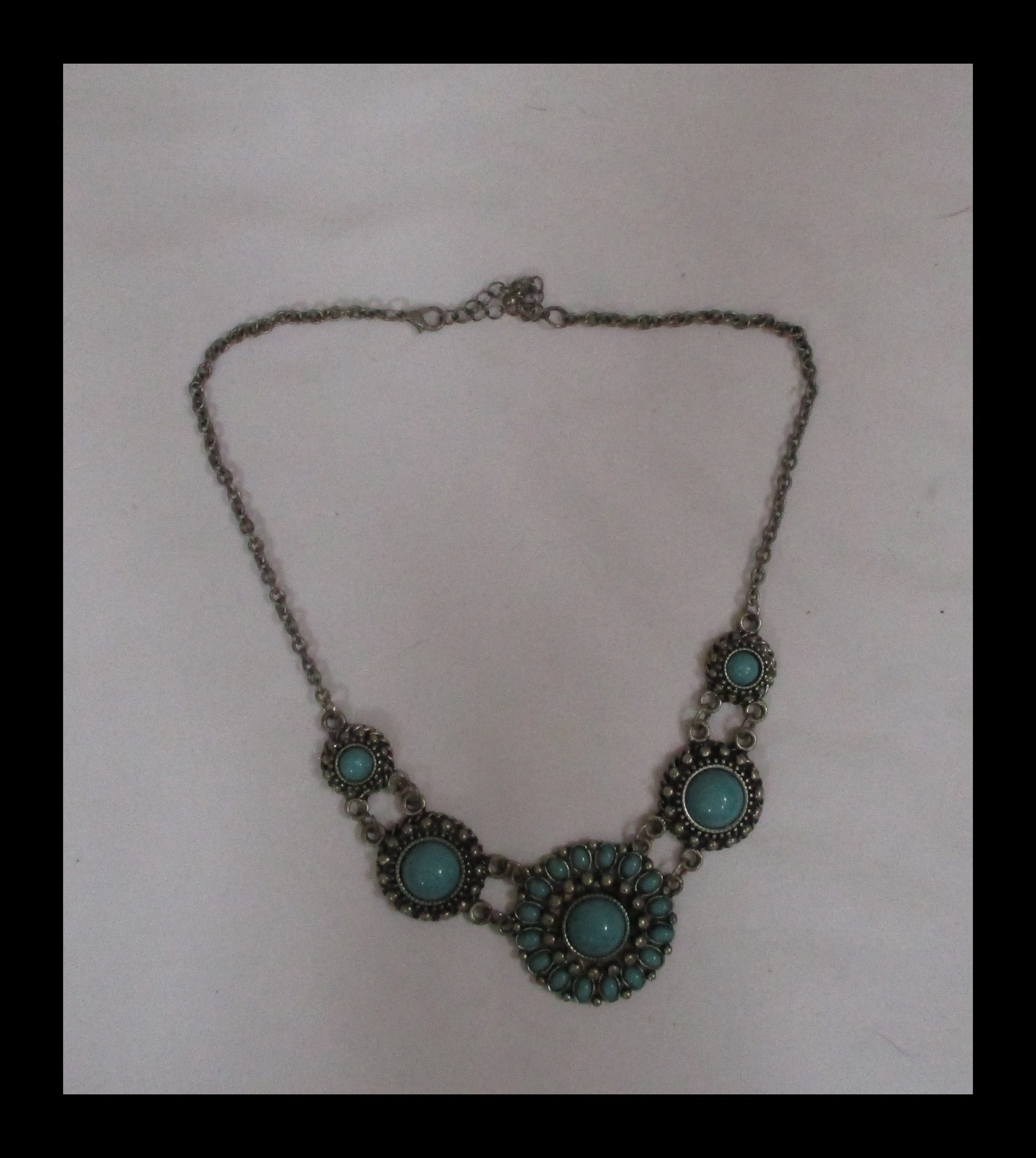 Jessica Simpson Turquoise Circle Flower Statement Necklace 18″ w/Extender NK-006