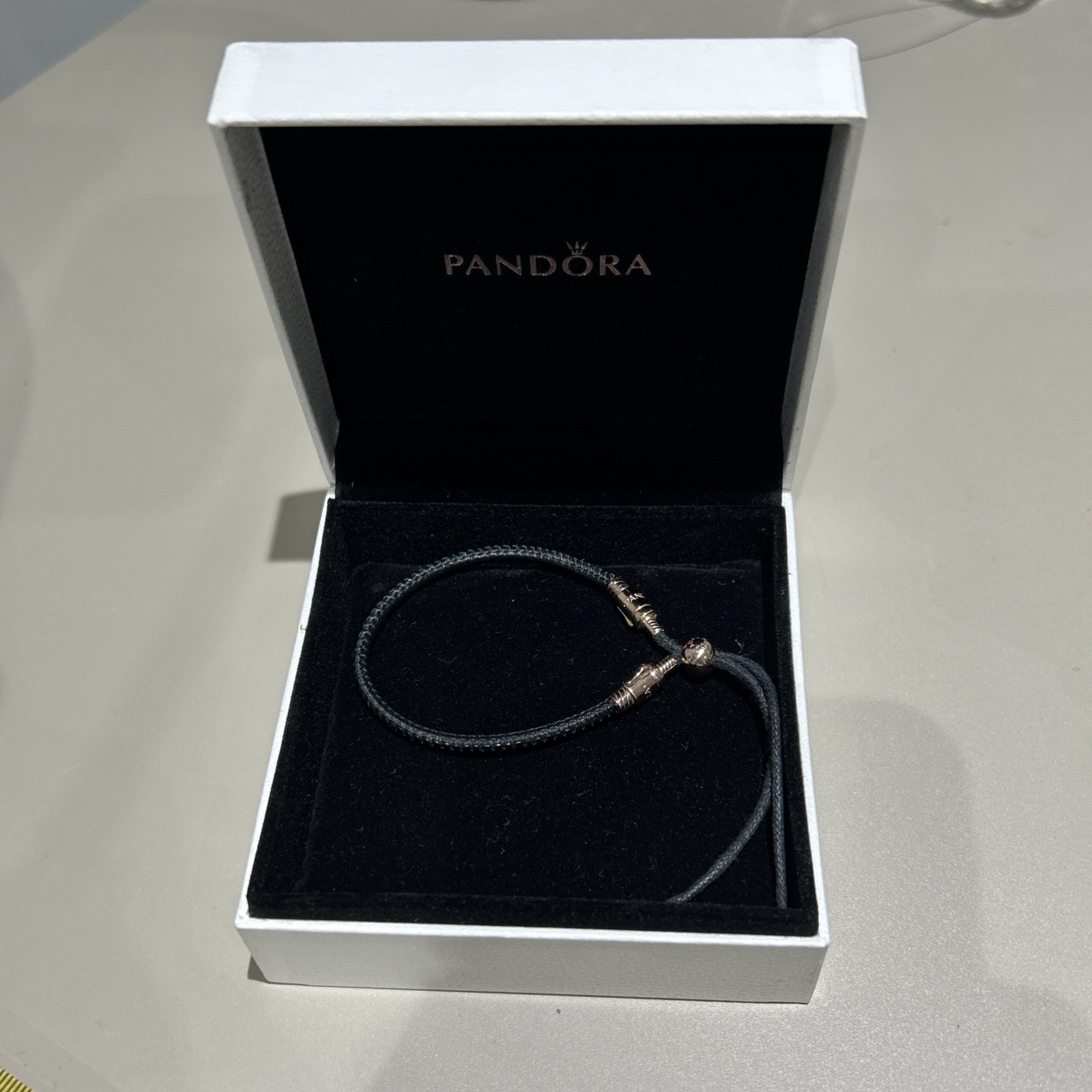 Genuine Pandora 🌟 Rose Gold Black Leather Slider Bracelet 15cm-25cm 🌟 ALE MET