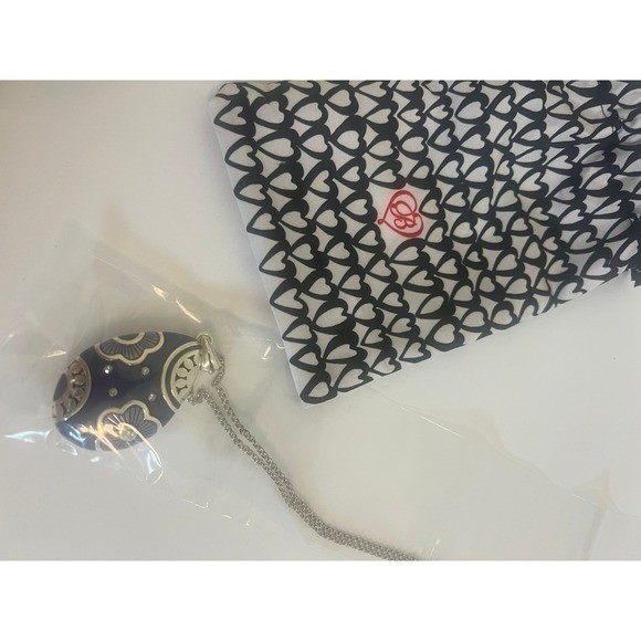 Brighton Flora Reversible Enamel Crystal Egg Pendant Necklace JM7733 Silver Navy