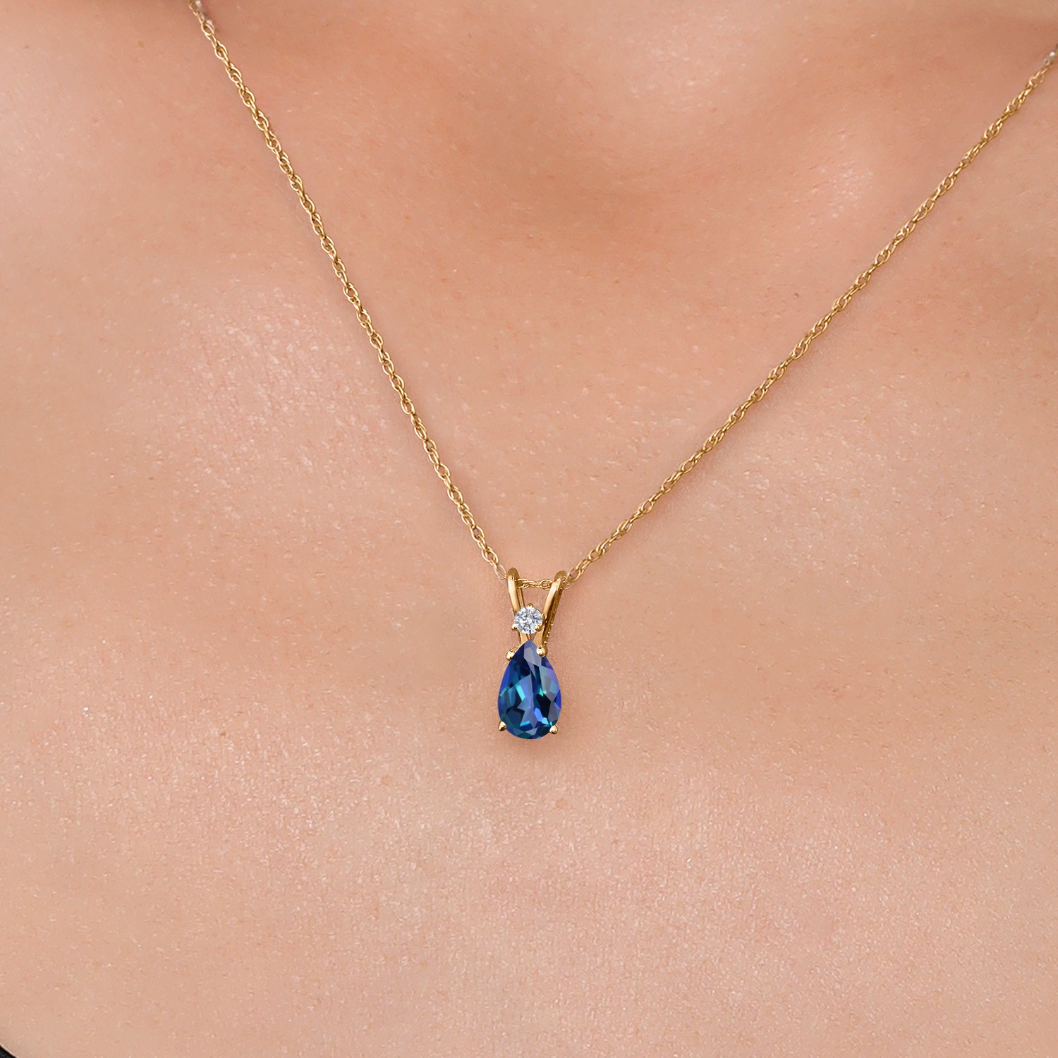 14K Yellow Gold Neptune Mystic Topaz and Lab Grown Diamond Pendant Necklace for