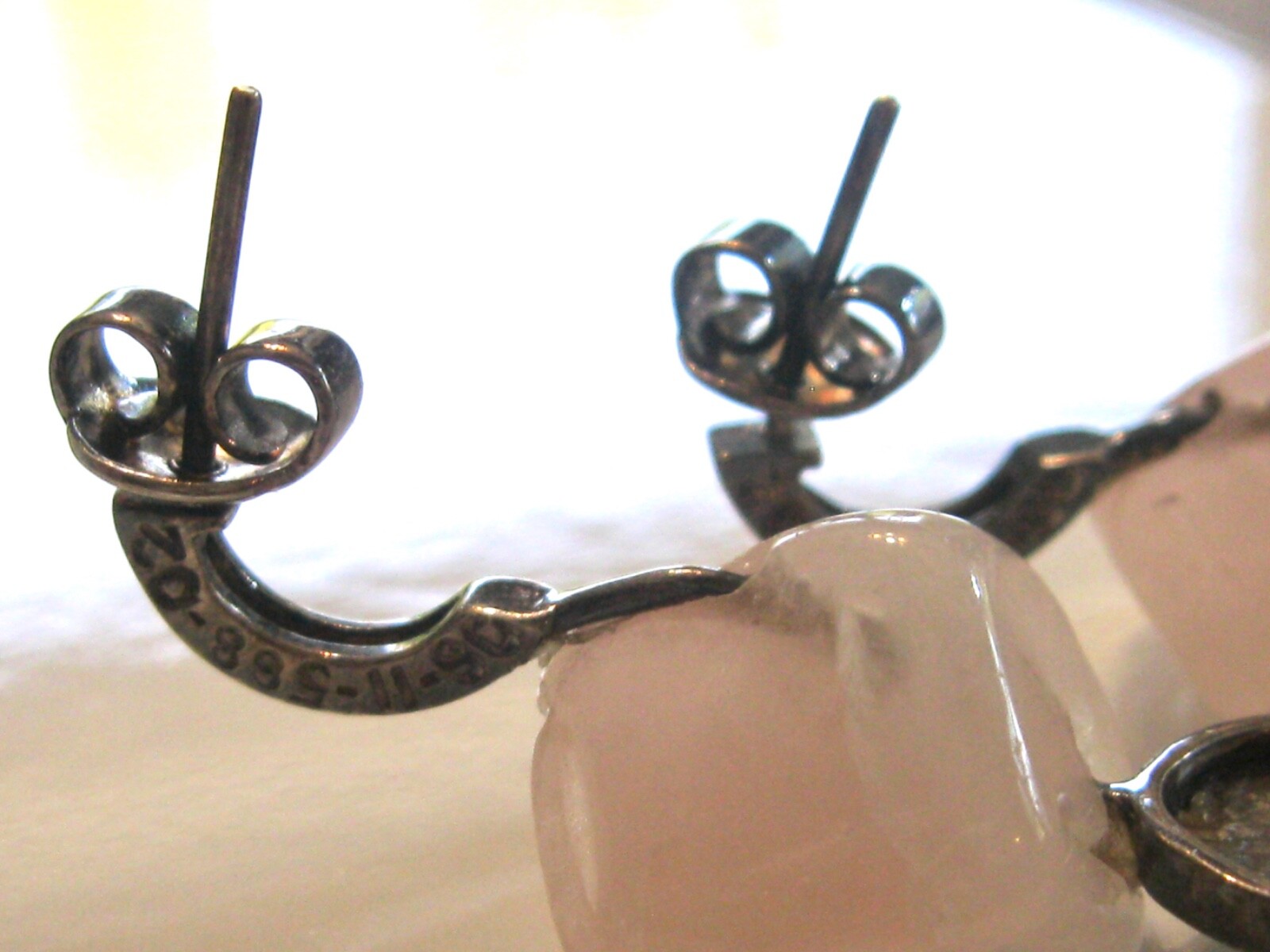 HANDMADE POST EARRINGS FLORAL CARVED ROSE QUARTZ COINS DIAMONDS MYSTERY NUMBER
