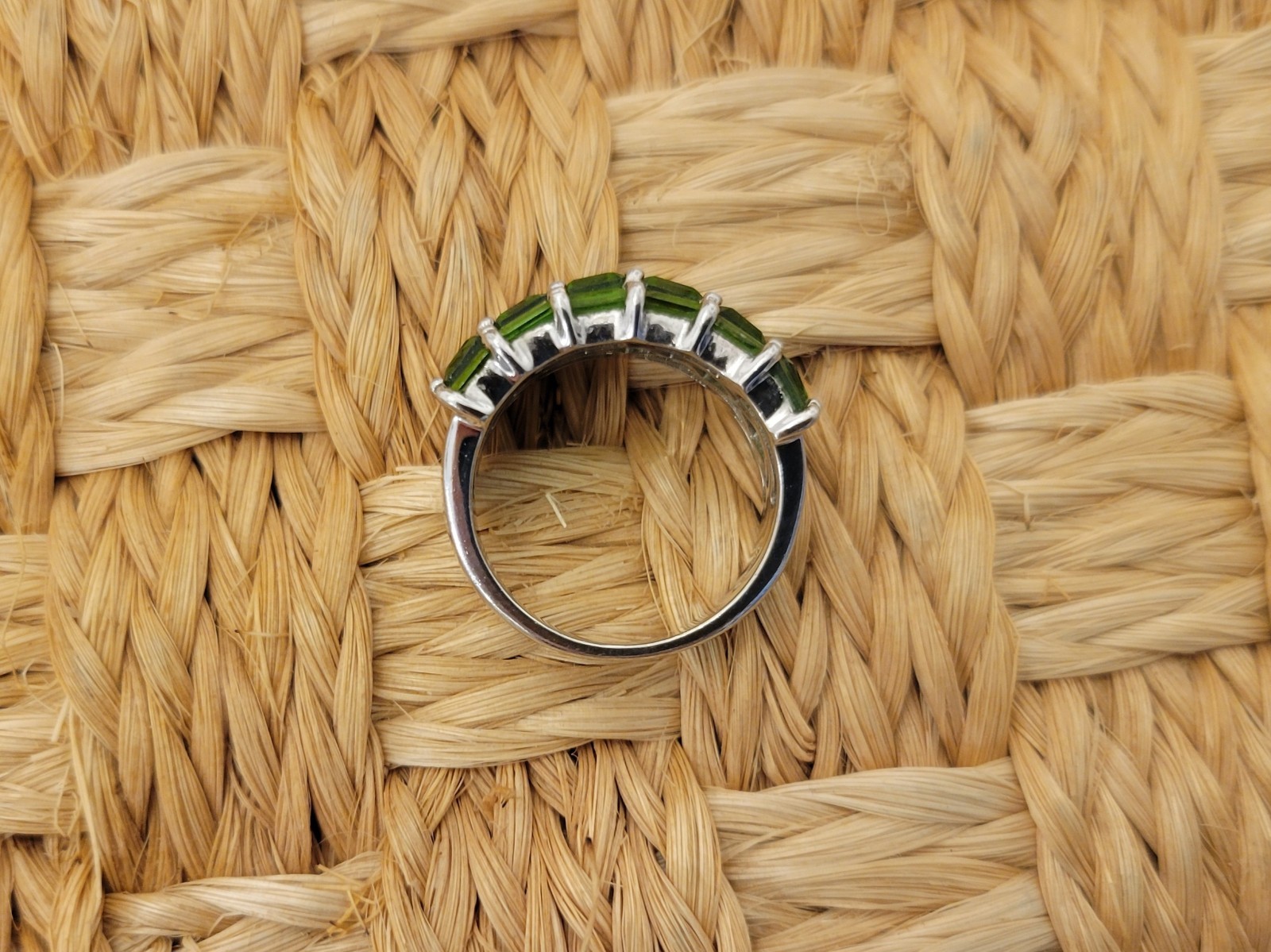 5.82 Ct Emerald Cut Russian Chrome Diopside 925 Sterling Silver Ring Sz 6.75