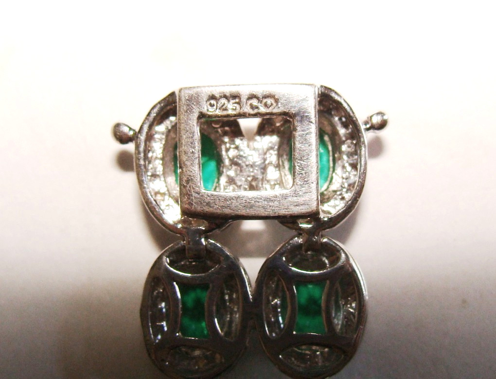 Designer 22.4g Sterling Silver Lab Created Emeralds & 4 Clear Stones Bracelet 7″