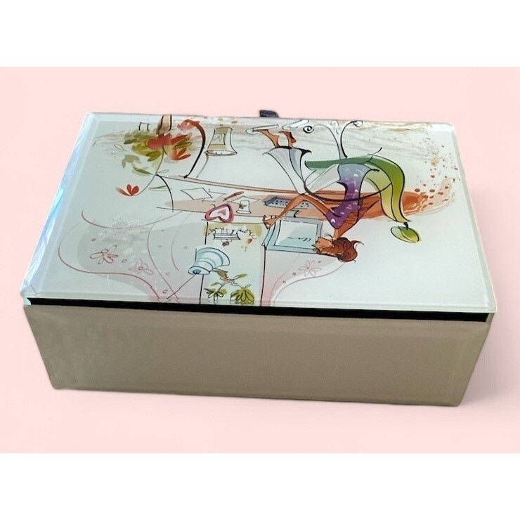 Beveled Glass Jewelry Box Contemporary Art On Top