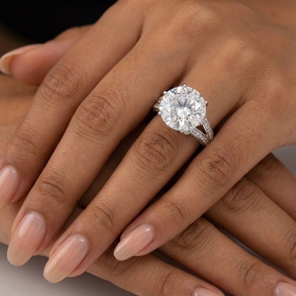 Side Stone Engagement Ring Solid 14K Gold 6.37 CT Round Lab-Grown Diamond G VS2