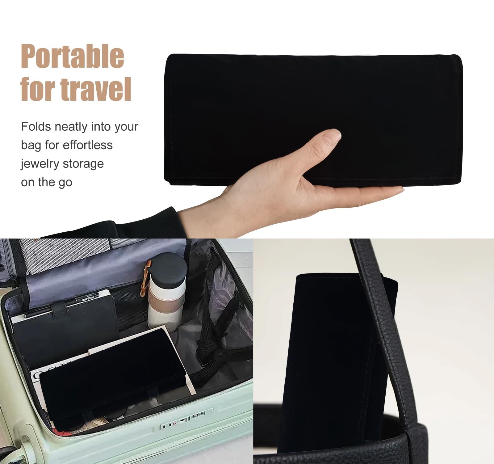 Velvet Travel Jewelry Organizer Roll Bag for Necklaces, Bracelets, Earrings & Ri
