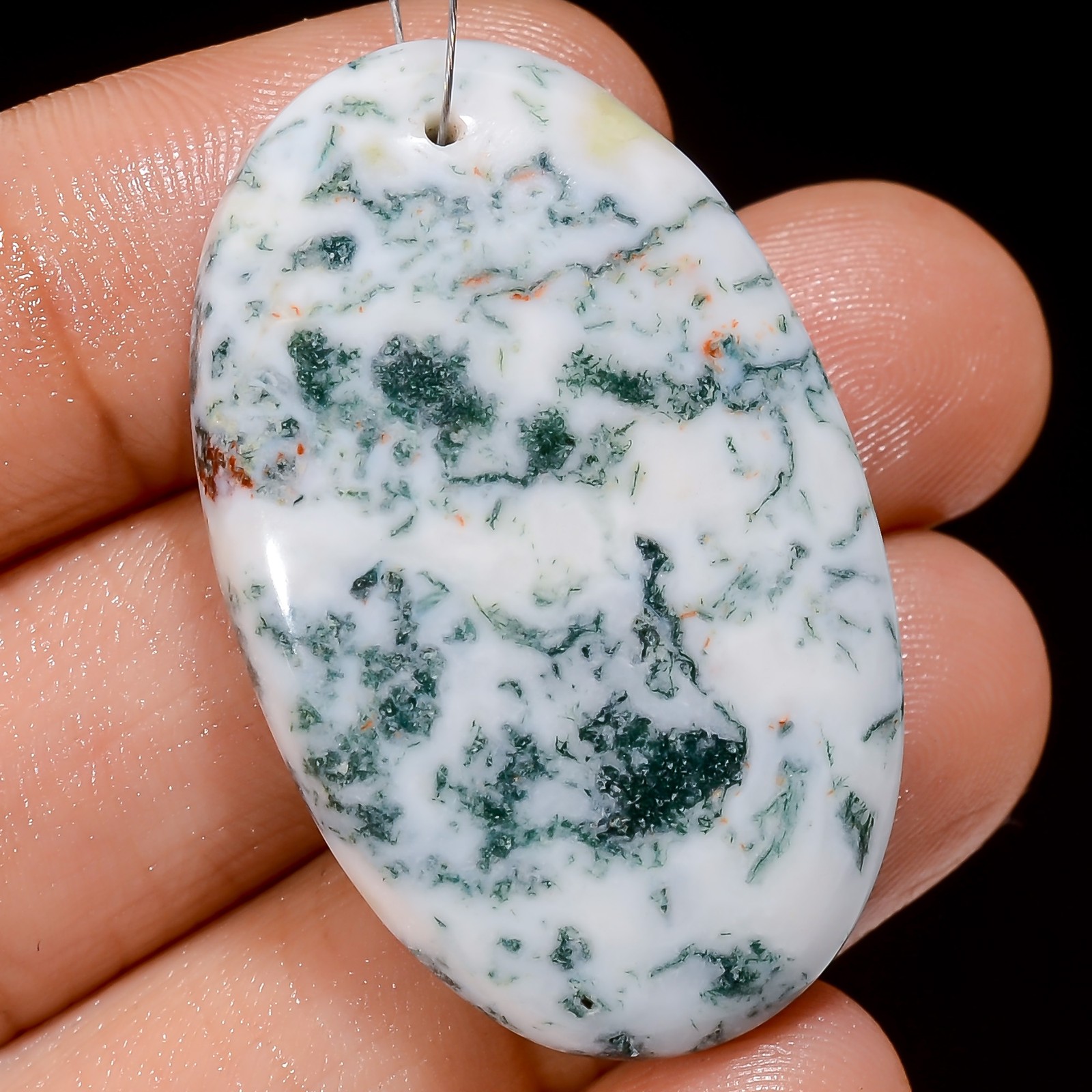 Natural Tree Agate Oval Cabochon Drilled Gemstone 45.5 Ct. 36X22X6 mm A-28416