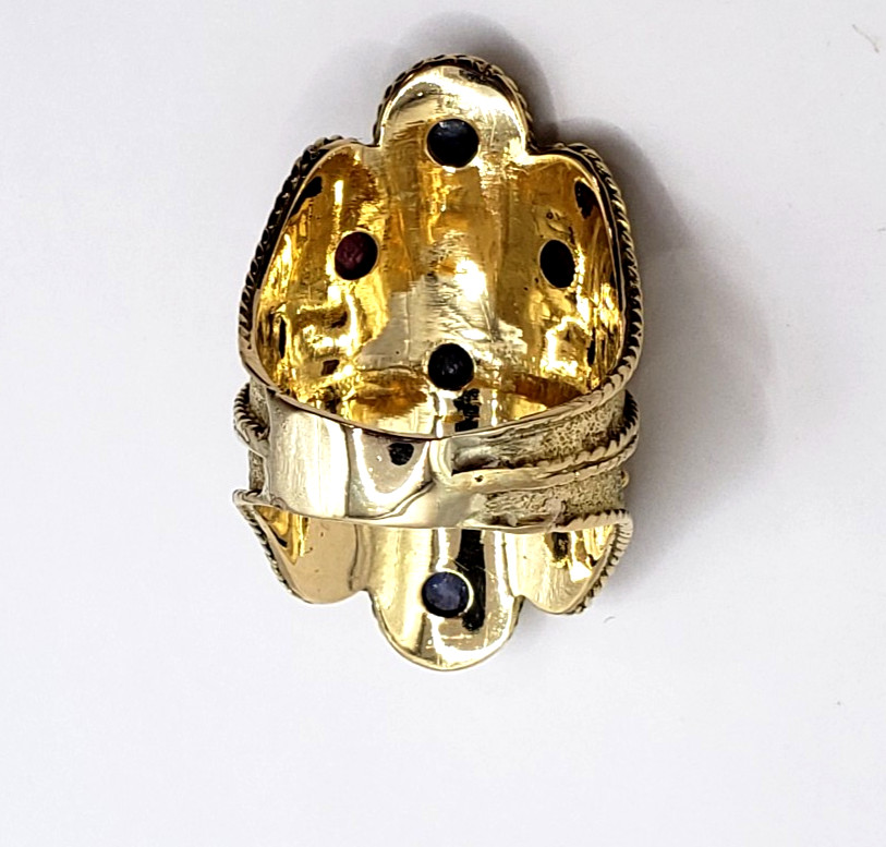 18K Yellow Gold Etruscan Byzantine Ruby & Sapphire Ring