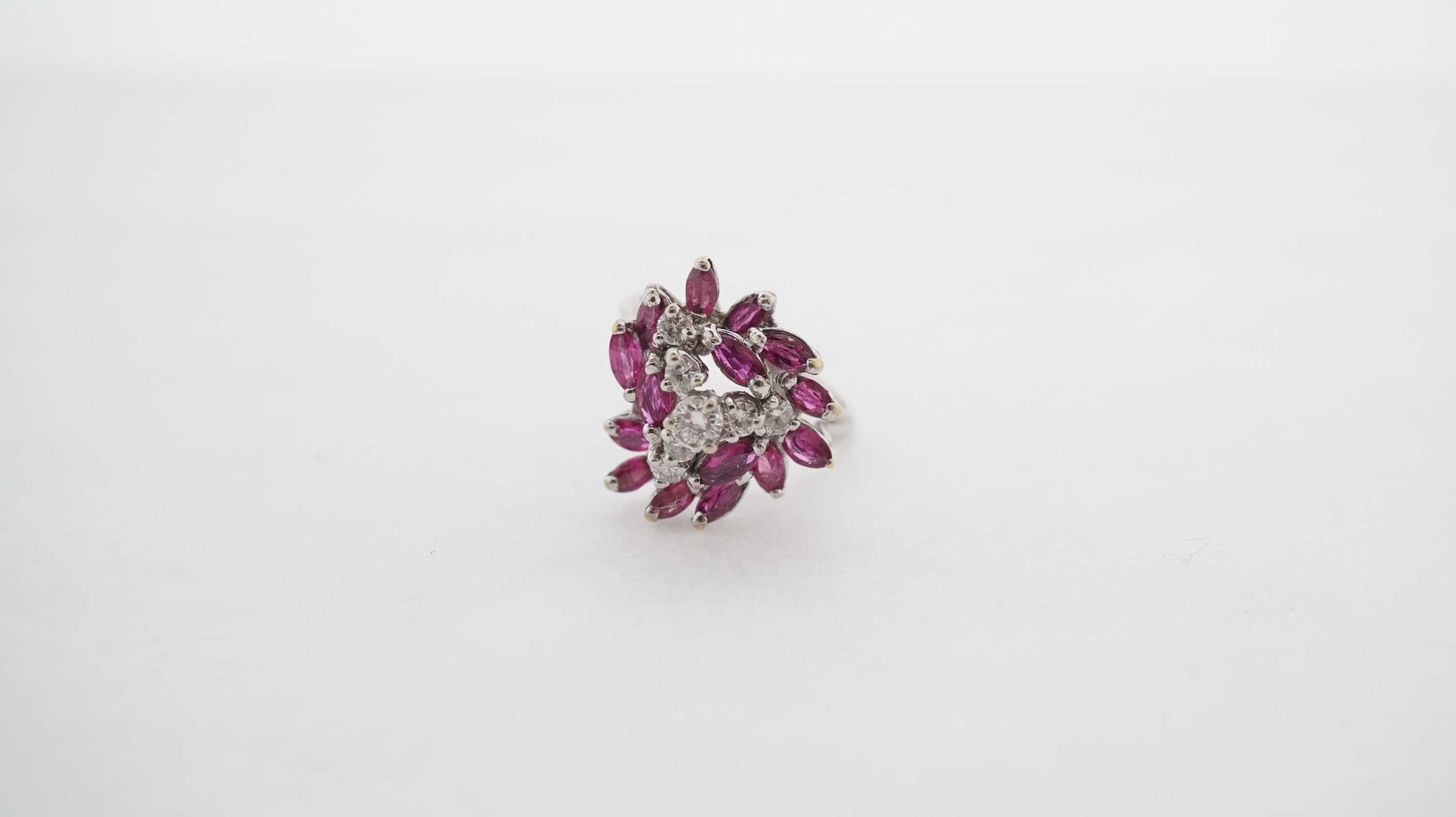 14k White Gold Diamond and Ruby Cocktail Ring #25705