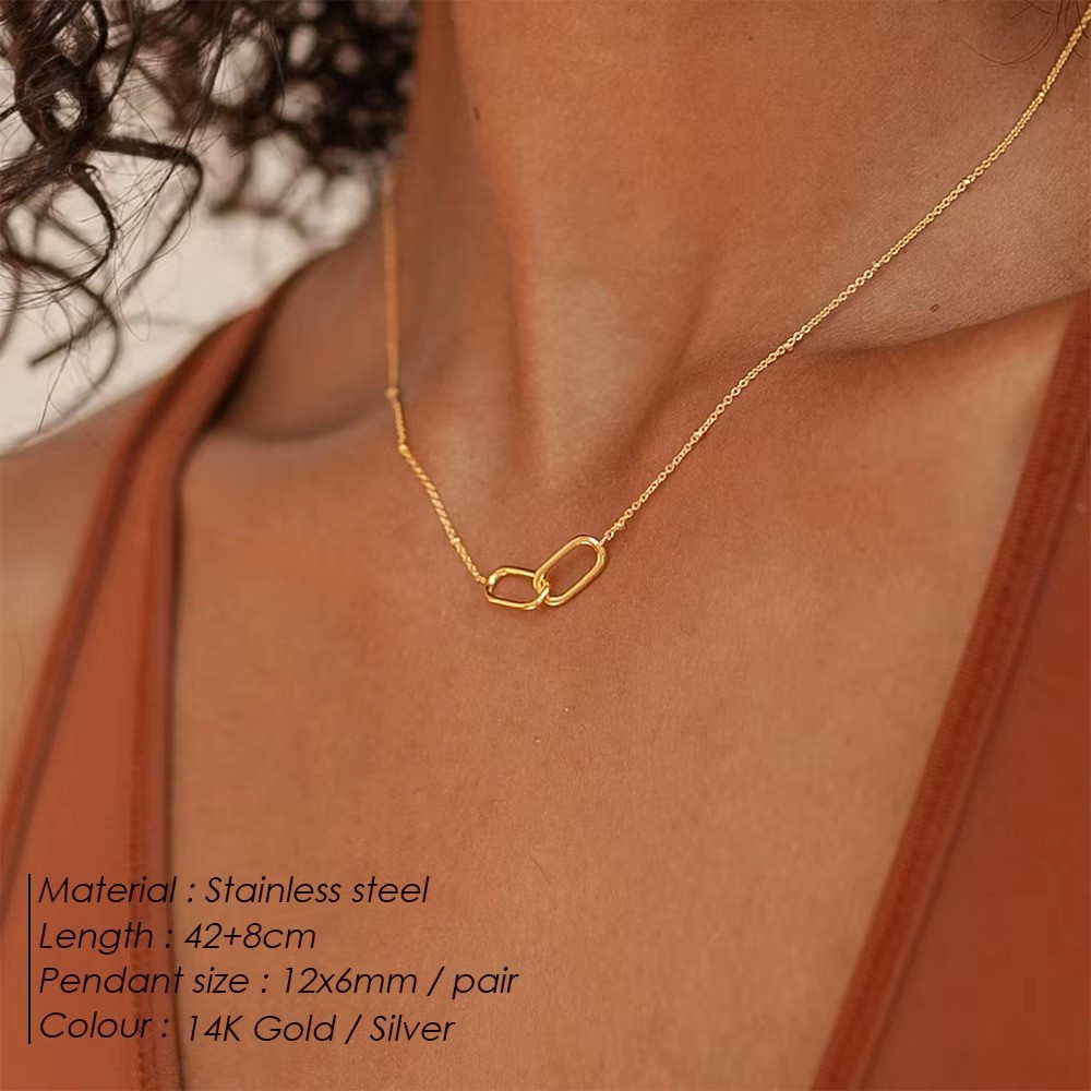 Stainless Steel Infinity Paperclip Link Pendant Necklace Geometric Women Jewelry