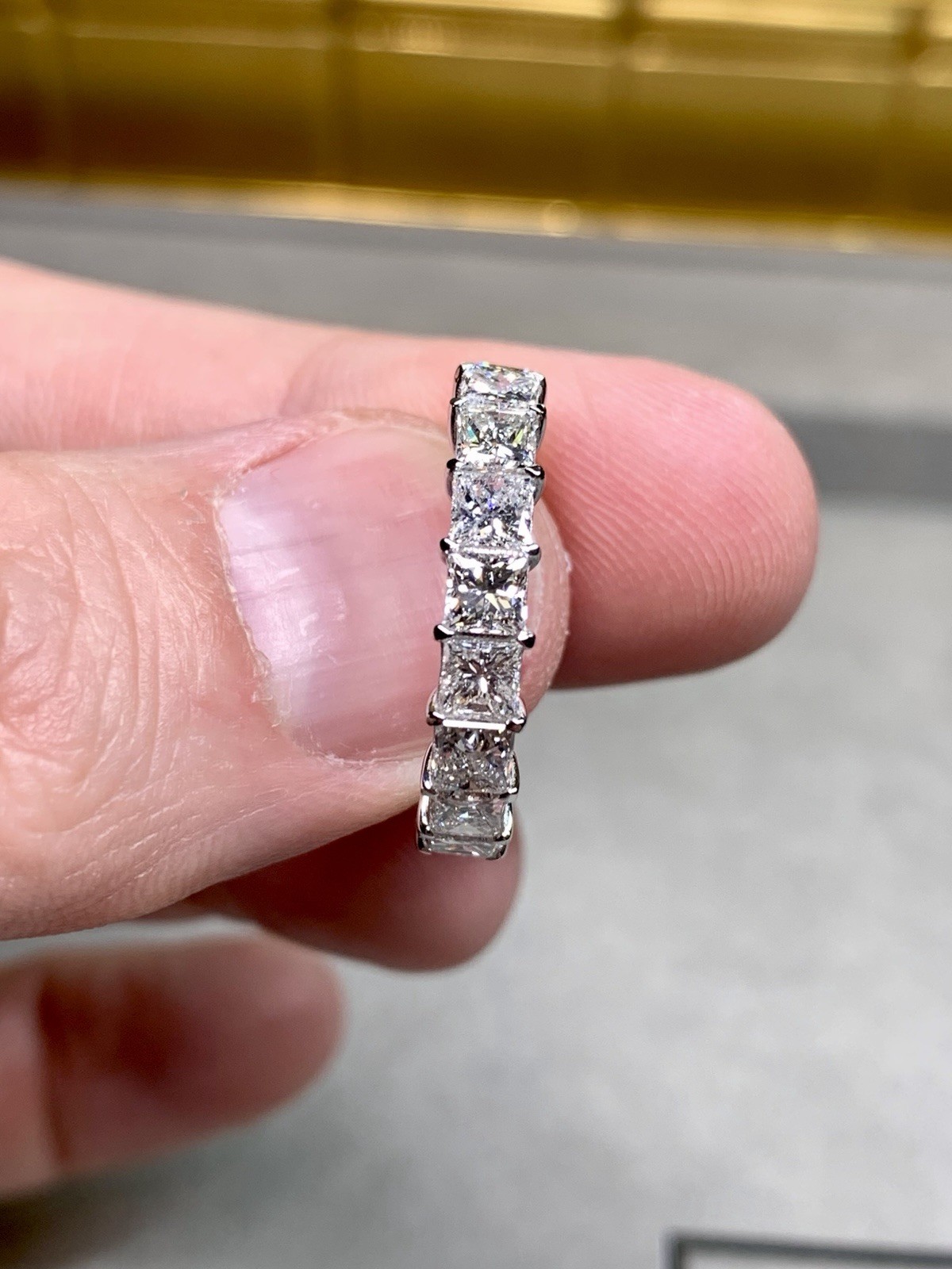Estate Platinum Princes Diamond Shared Prong Eternity Band 4.4mm Sz 7 5.70ctw