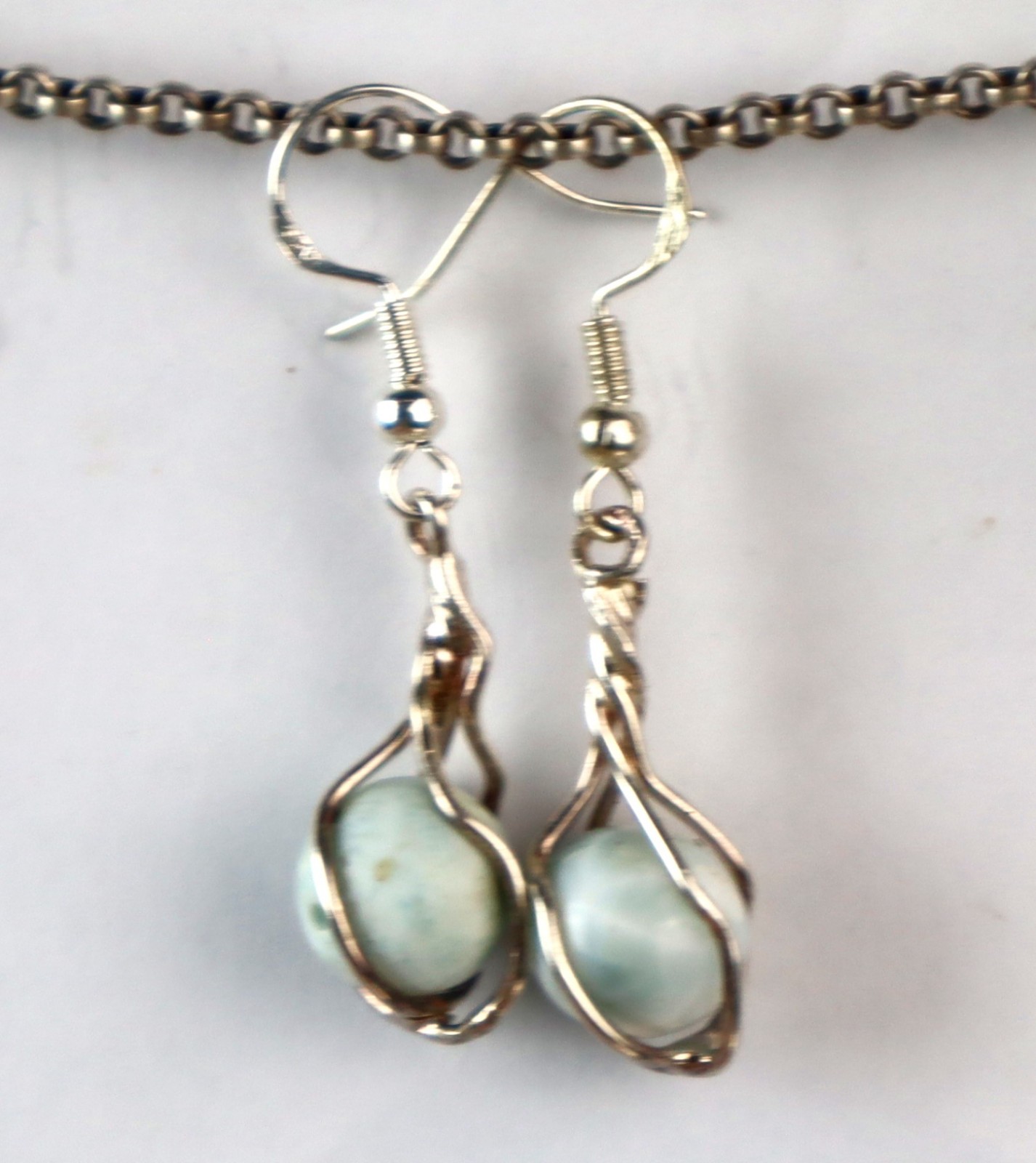Beautiful Natural Light Blue Larimar .925 Sterling Silver Dangle Earrings 42.0mm