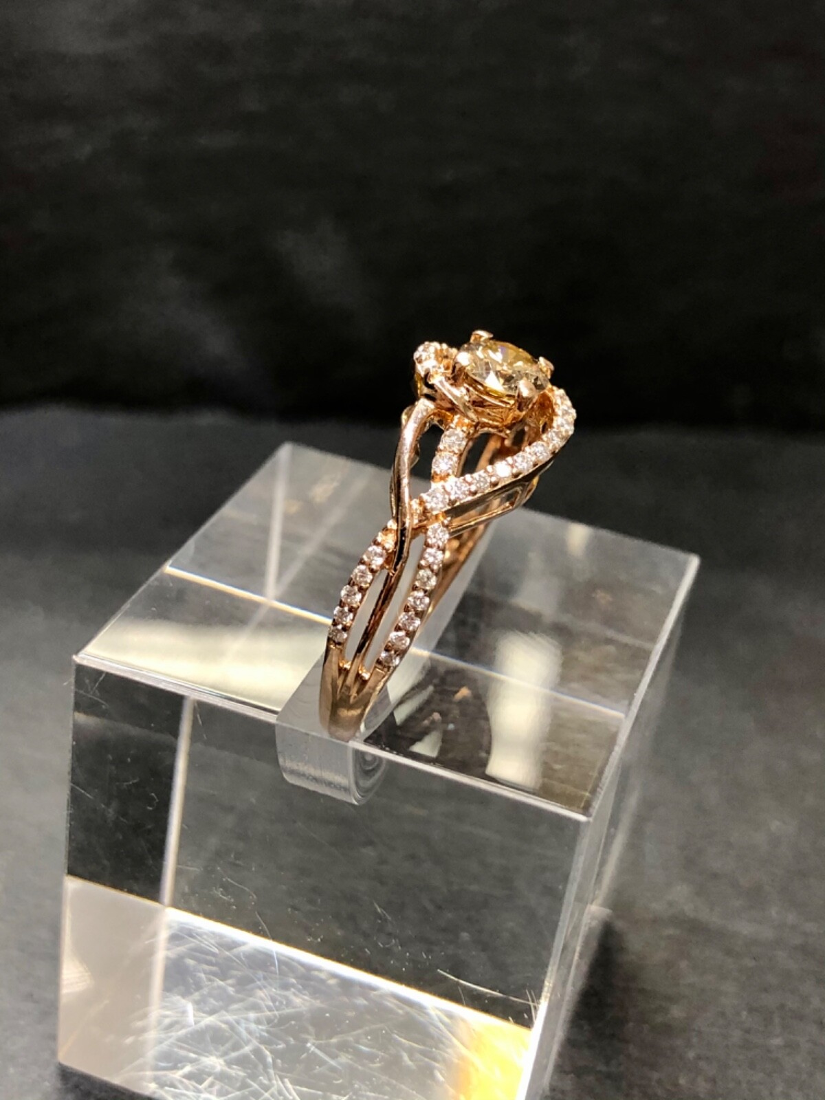 ELO 14K Rose Gold Chocolate Brown Diamond Solitaire Engagemnt Ring .46ct Center