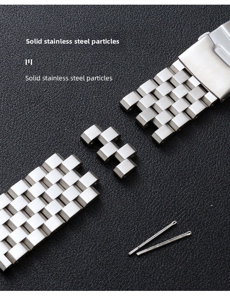 5 Beads Solid Stainless Steel Watch Band Deployment Clasp Bracelet 18 20 22 24mm