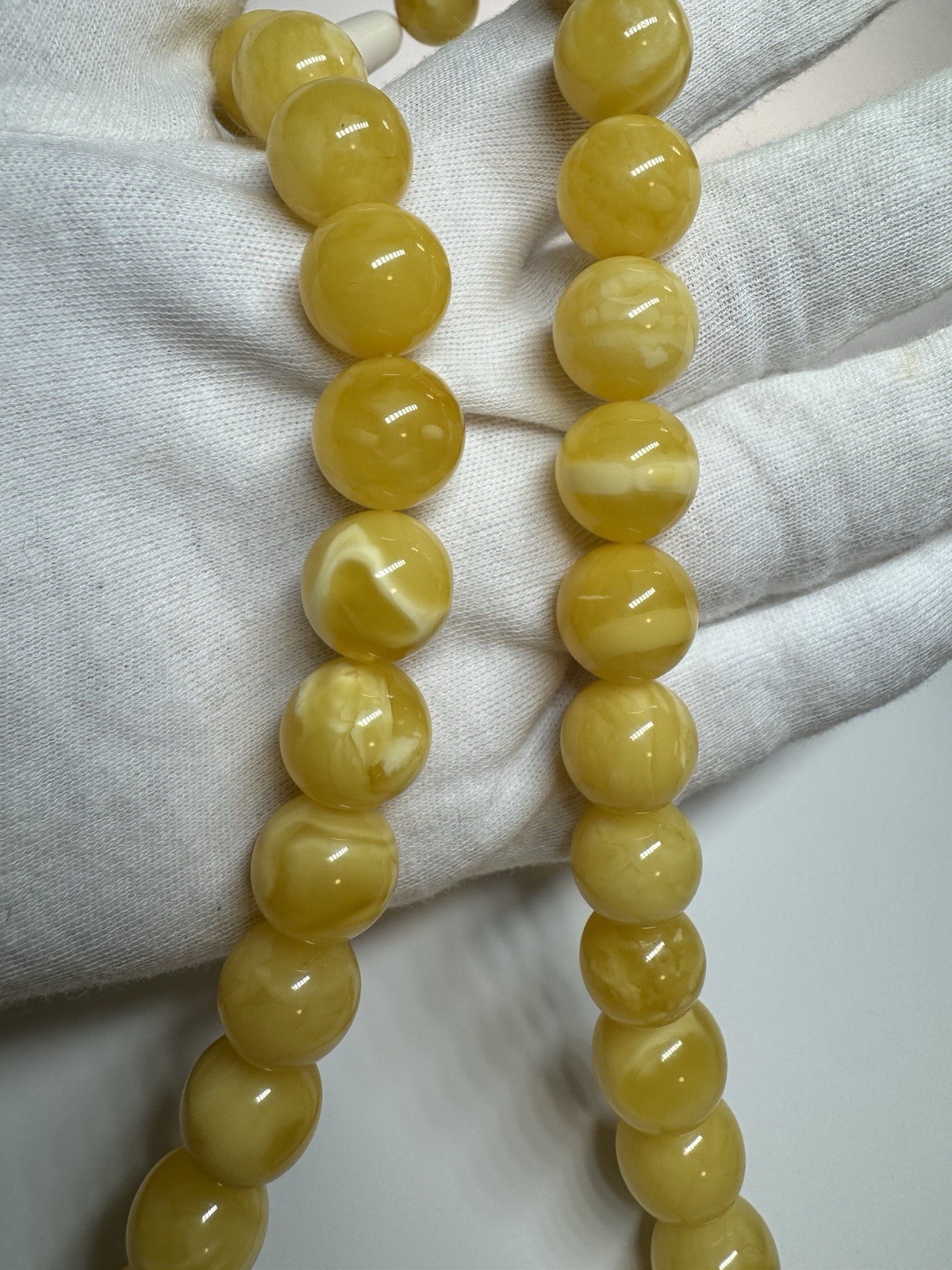 Natural Baltic Amber Butterscotch Necklace Round Beads Creamy61g59cm 14.9-13.2mm