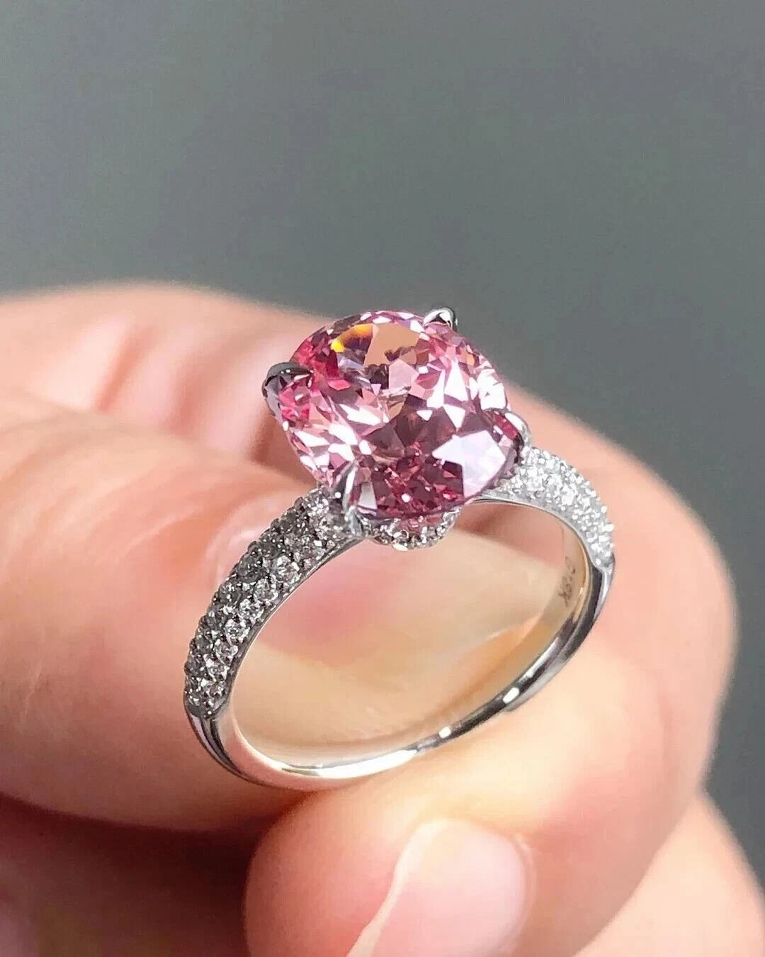 2.75 Ct Oval Cut Natural Pink Sapphire Diamond Wedding Ring 14K White Gold 8