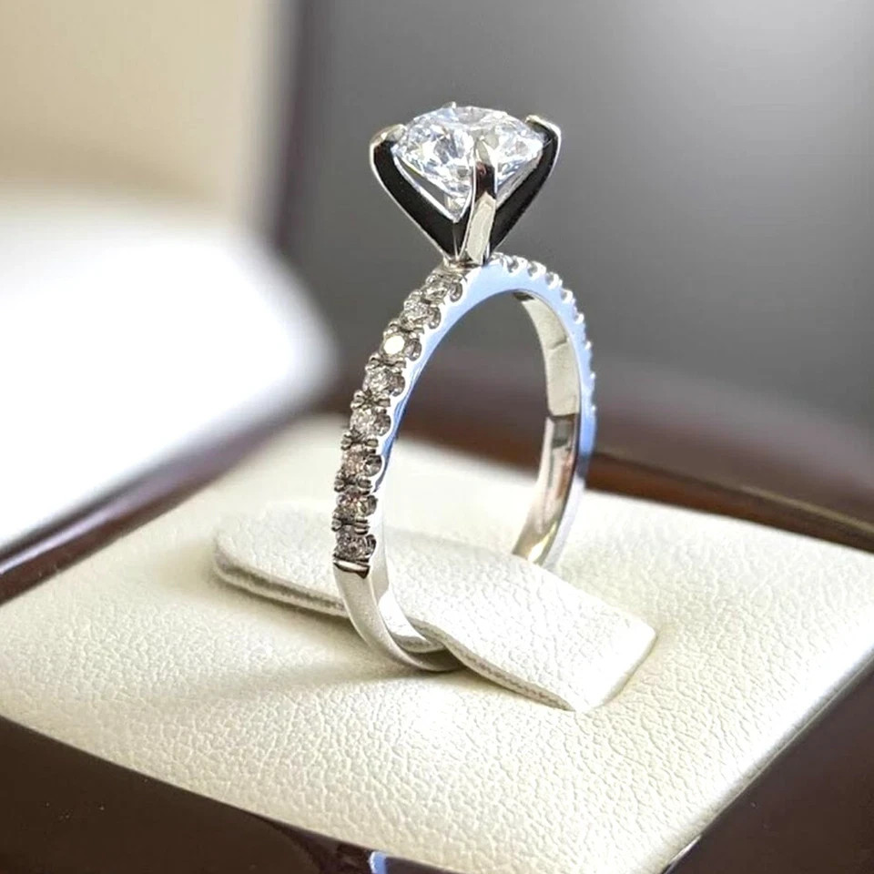 IGI Certified Diamond Ring Lab Grown Women Round Cut 14k White Gold 3 Ct VVS EF